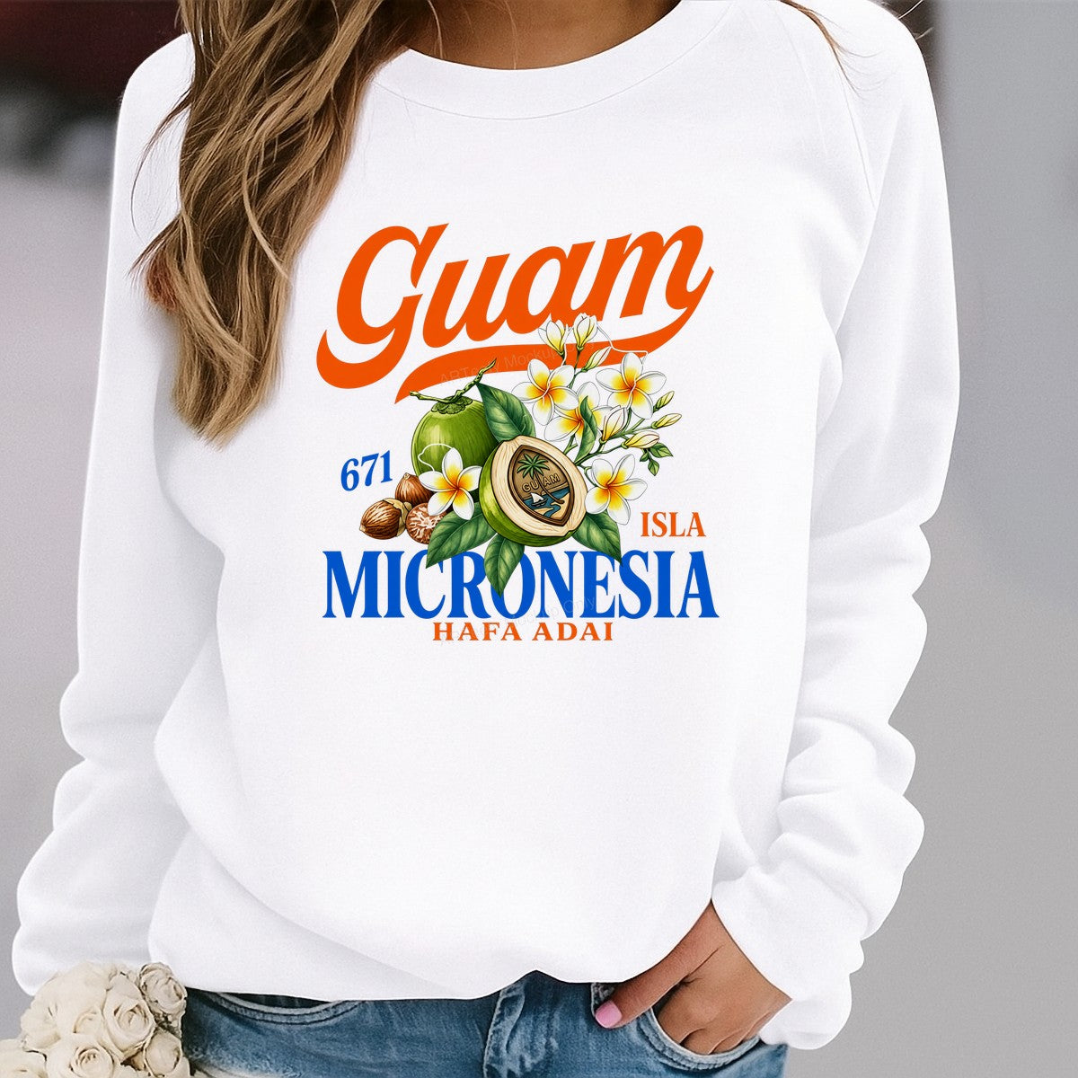 DTF Heat Transfer Guam Micronesia 671 Hafa Adai Tropical Coconut and Plumeria Graphic for T Shirts Hoodies and Travel Apparel - 2
