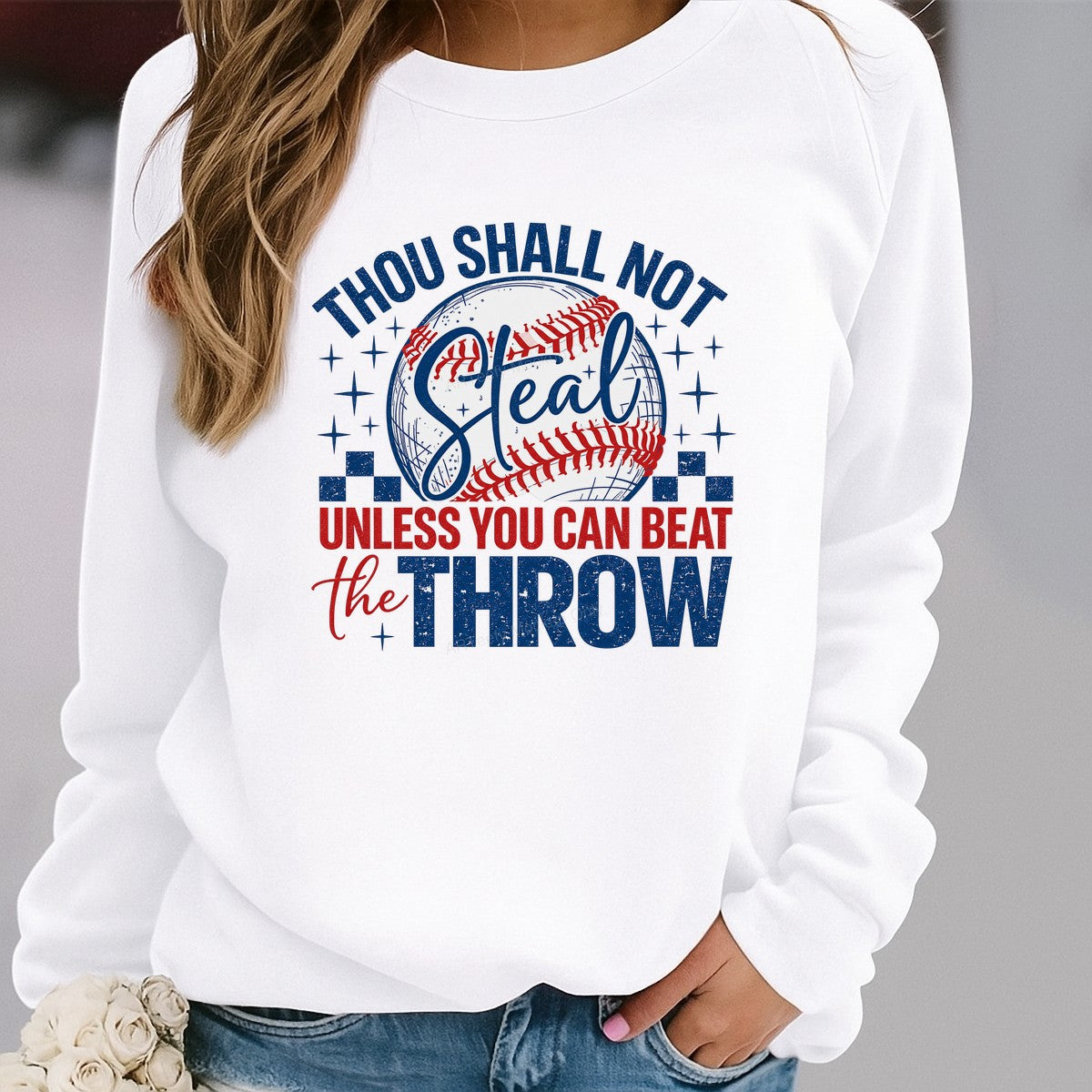 Funny Graphic Transfer Thou Shall Not Steal Baseball Quote Retro Red White Blue Design for T Shirts Hoodies and Game Day Apparel - 2