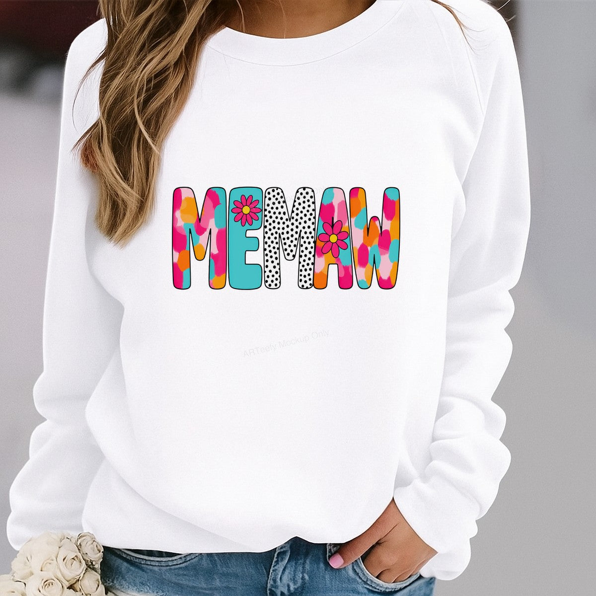 DTF Transfer MEMAW Grandma Colorful Leopard and Polka Dot Floral Graphic for T Shirts Hoodies and Gifts - 2