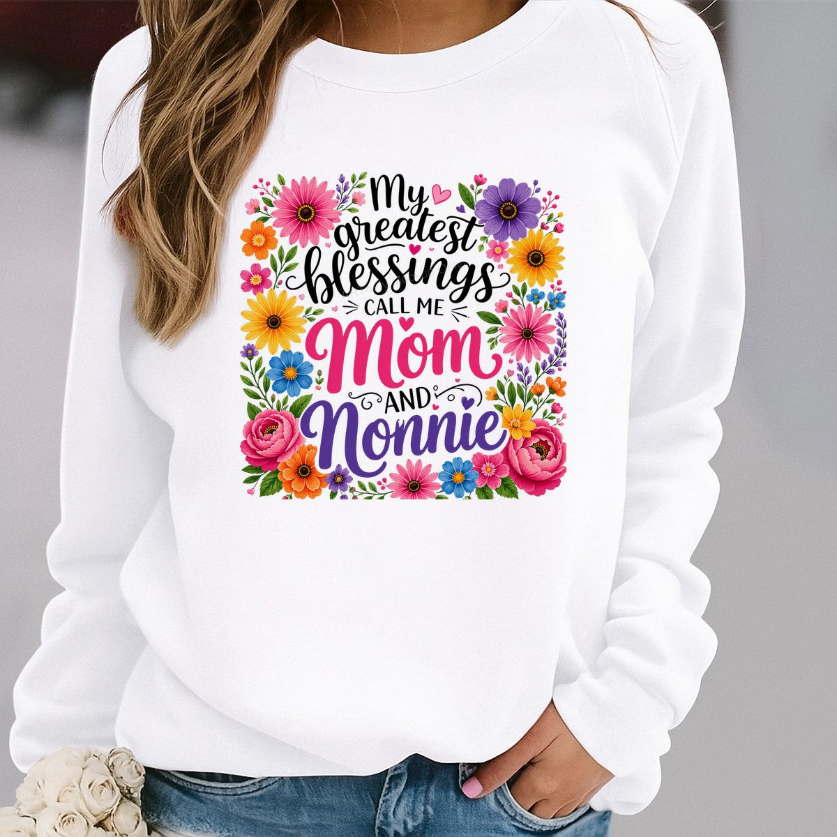 DTF Transfer My Greatest Blessings Call Me Mom and Nonnie Floral Heart Graphic for T Shirts Hoodies and Gifts - 2