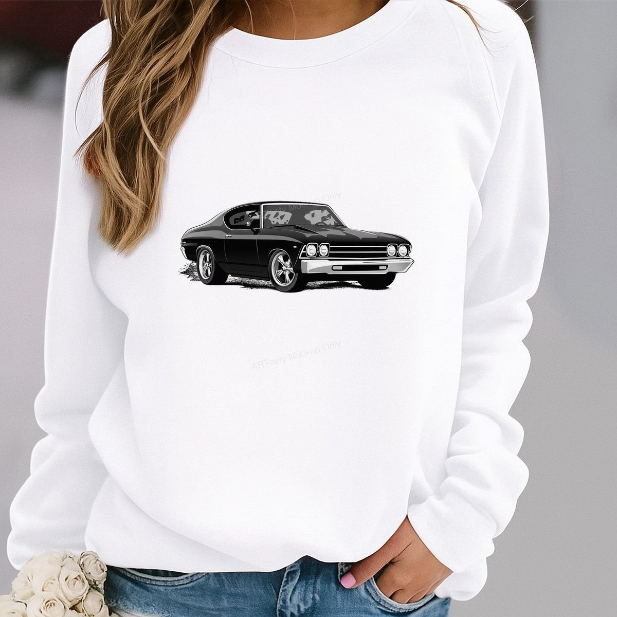 DTF Transfer Classic Black Muscle Car Illustration Graphic for T Shirts Hoodies and Garage Apparel - 2