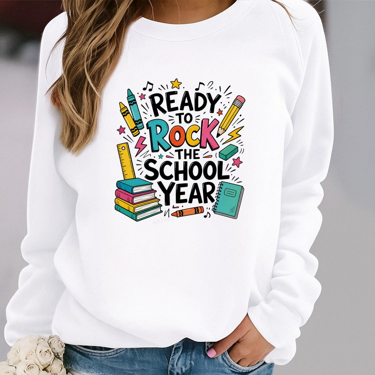 DTF Heat Transfer Ready To Rock The School Year Back To School Crayons and Books Graphic for T Shirts Hoodies and Teacher Apparel - 2