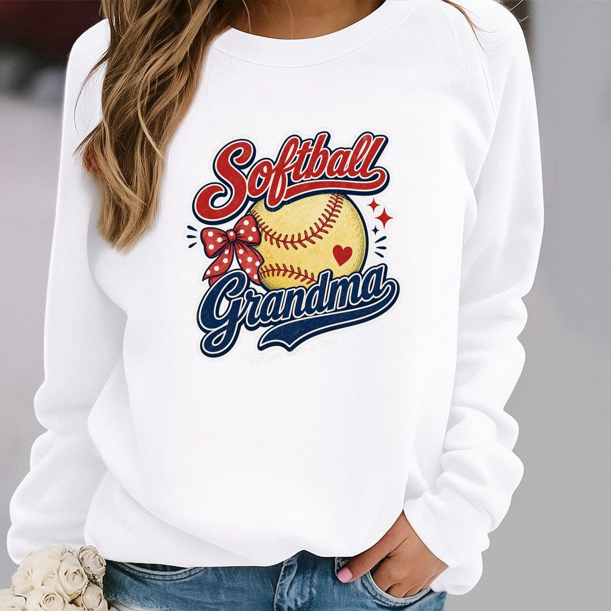 DTF Transfer Softball Grandma Heart Ball and Bow Graphic for T Shirts Hoodies and Game Day Apparel - 2