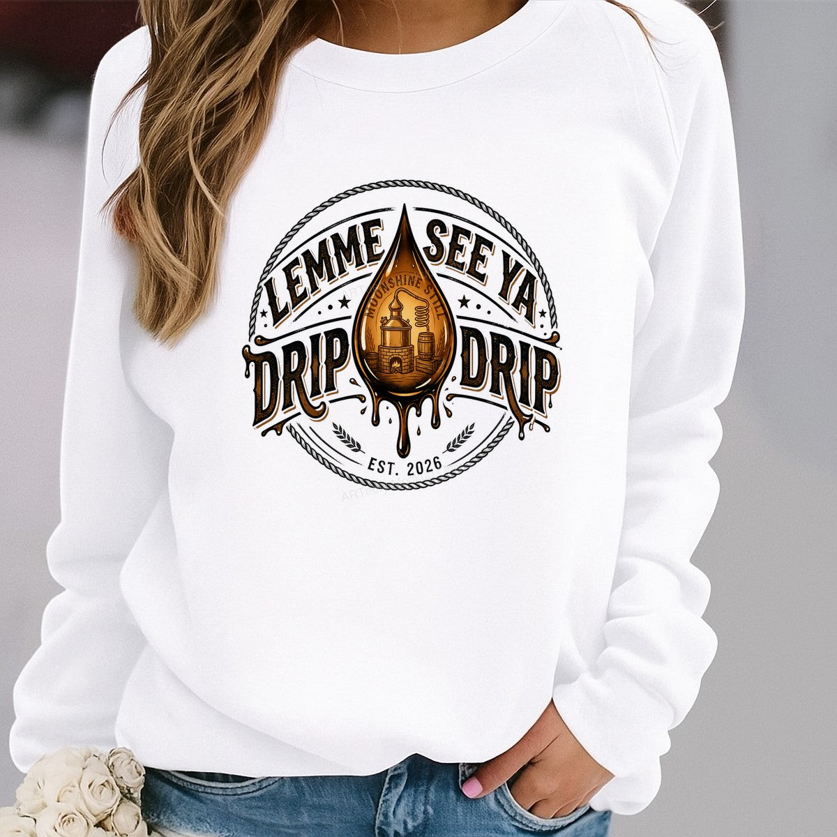 DTF Heat Transfer Lemme See Ya Drip Drip Moonshine Still Drop Graphic for T Shirts Hoodies and Bar Apparel - 2