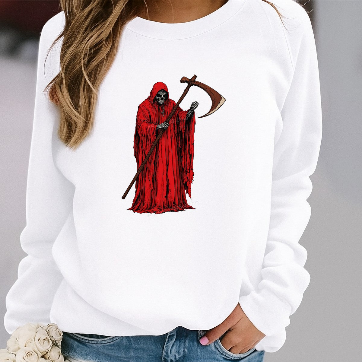 DTF Heat Transfer Grim Reaper in Red Cloak Scythe Graphic for T Shirts Hoodies and Halloween Shirts - 2