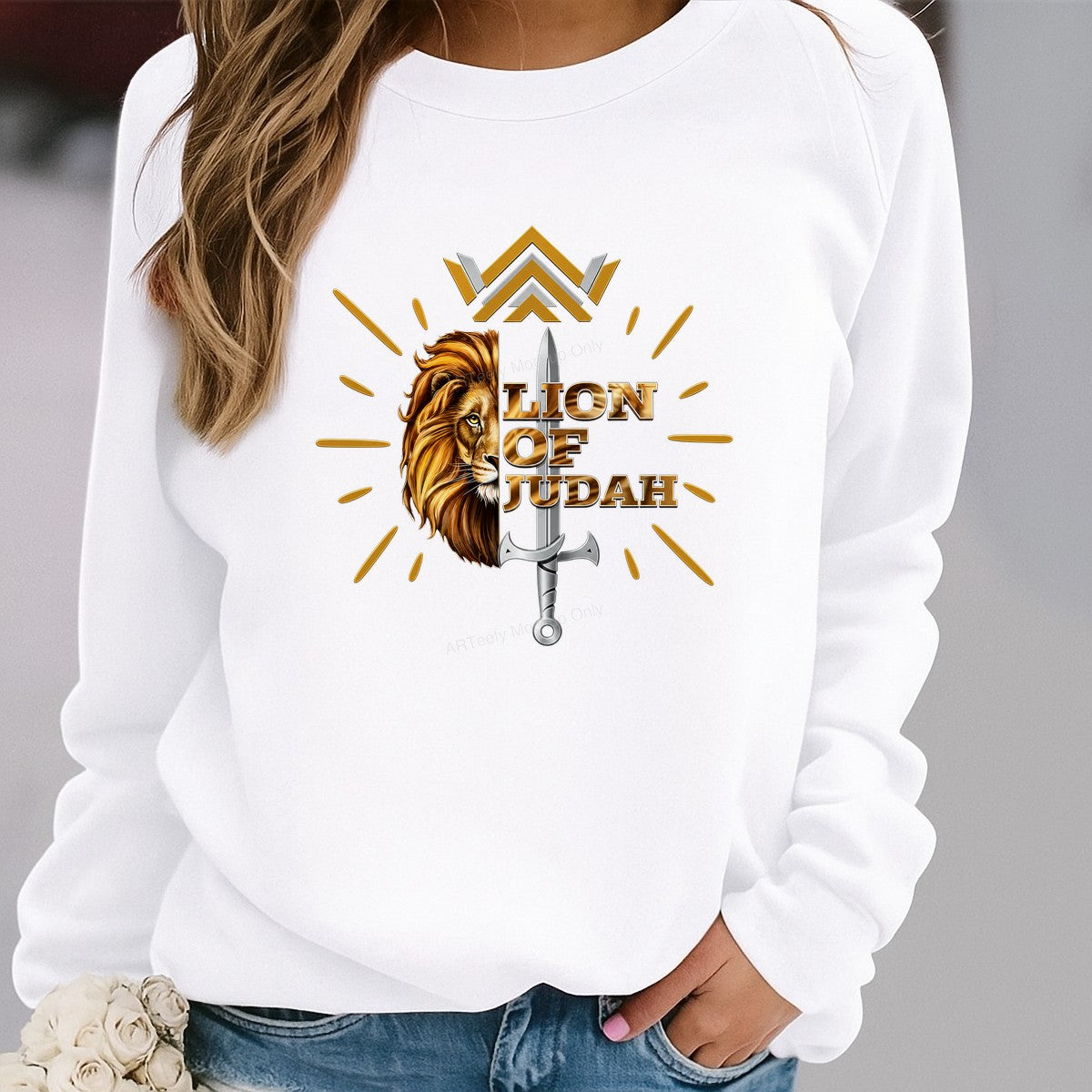 Christian Heat Transfer Lion of Judah Lion and Sword Graphic for T Shirts Hoodies and Christian Apparel - 2