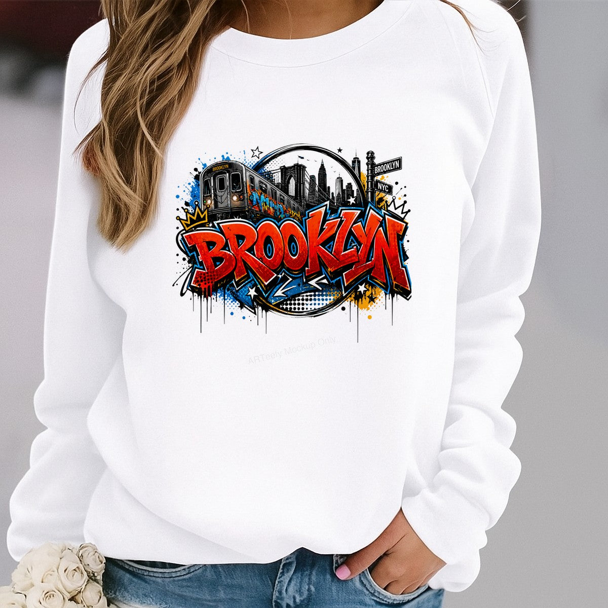 DTF Heat Transfer Brooklyn Subway and Skyline Graffiti Street Art Graphic for T Shirts Hoodies and Tote Bags - 2