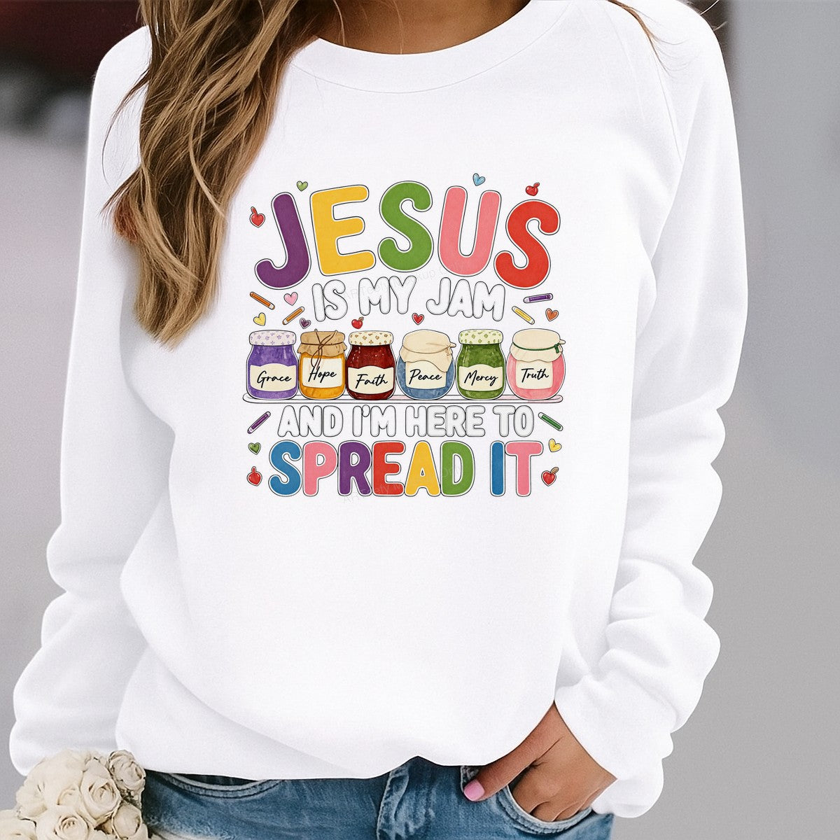 Christian Heat Transfer Jesus Is My Jam Quote with Colorful Jam Jars Graphic for T Shirts Hoodies and Christian Apparel - 2