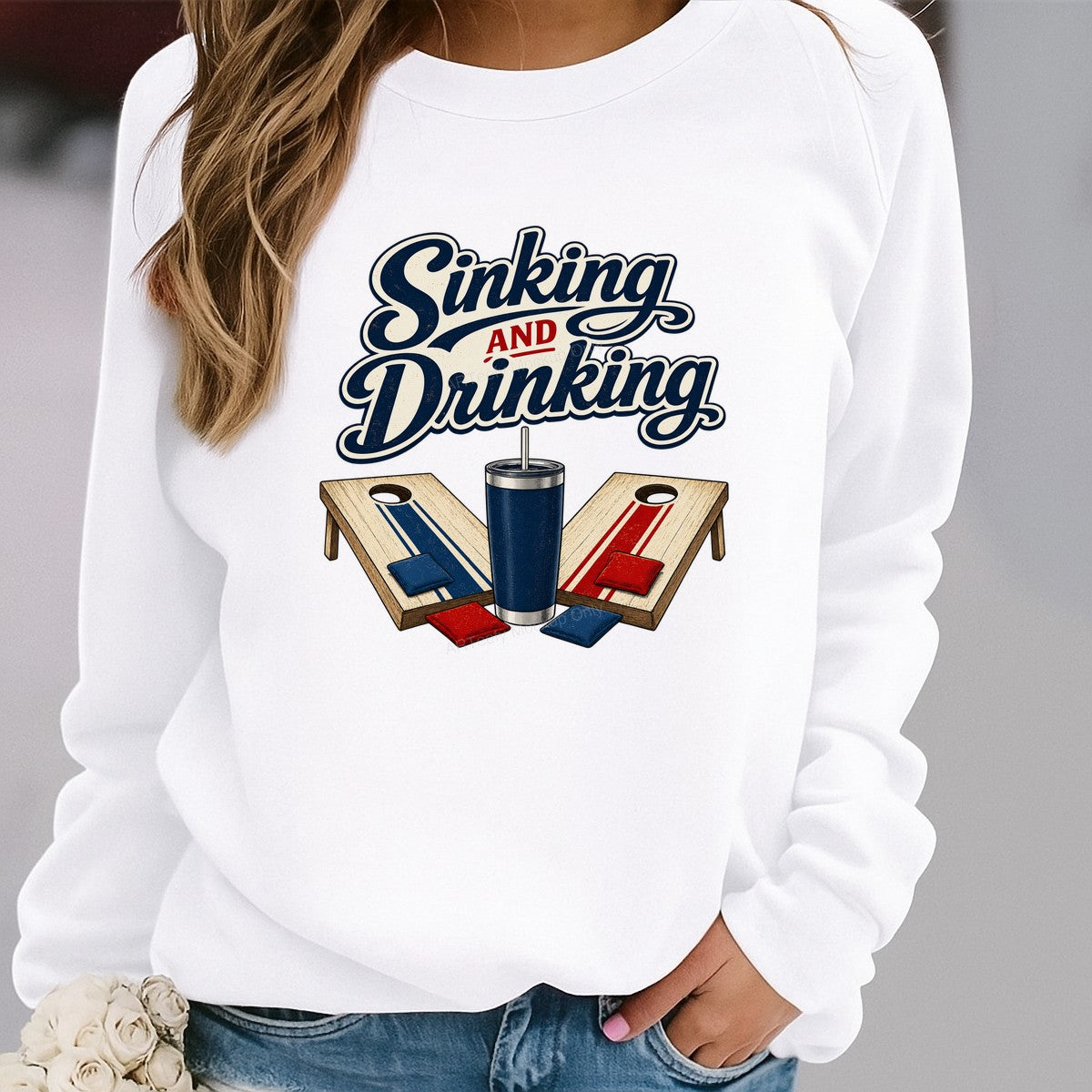 Funny Graphic Transfer Sinking and Drinking Cornhole and Tumbler Retro Style for T Shirts Hoodies and Party Apparel - 2