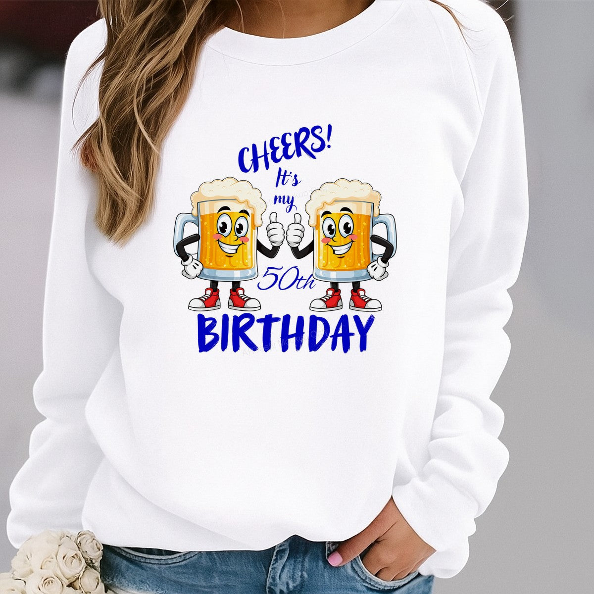 DTF Heat Transfer Cheers It’s My 50th Birthday Beer Mug Cartoon Graphic for T Shirts Hoodies and Party Outfits - 2