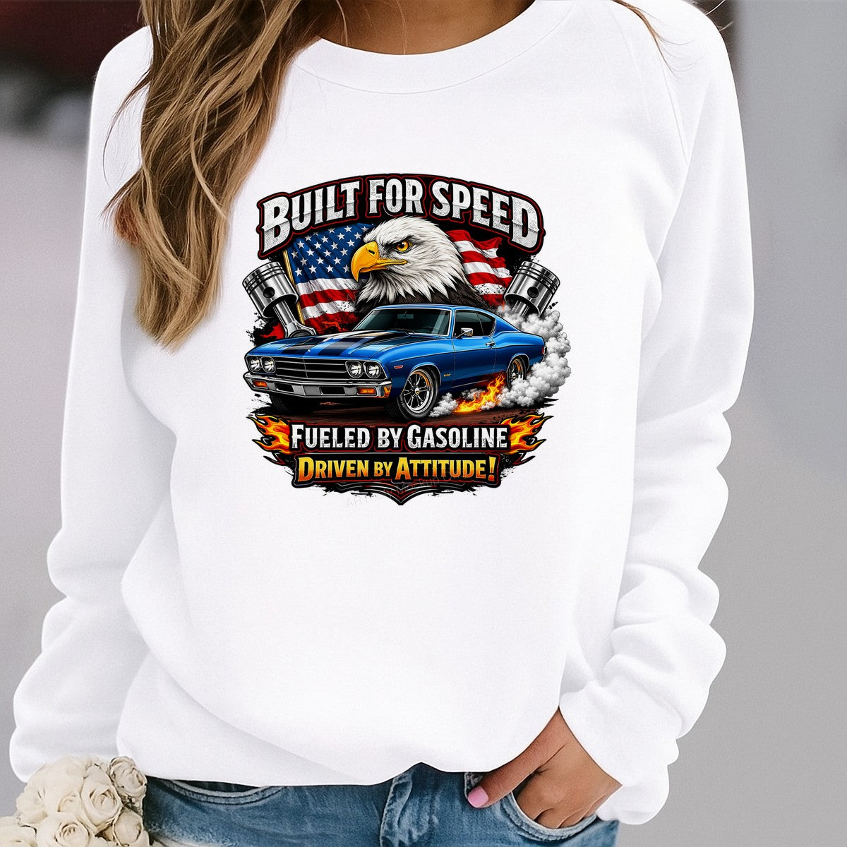 DTF Transfer Built For Speed Muscle Car Eagle American Flag Graphic for T Shirts Hoodies and Garage Wear - 2