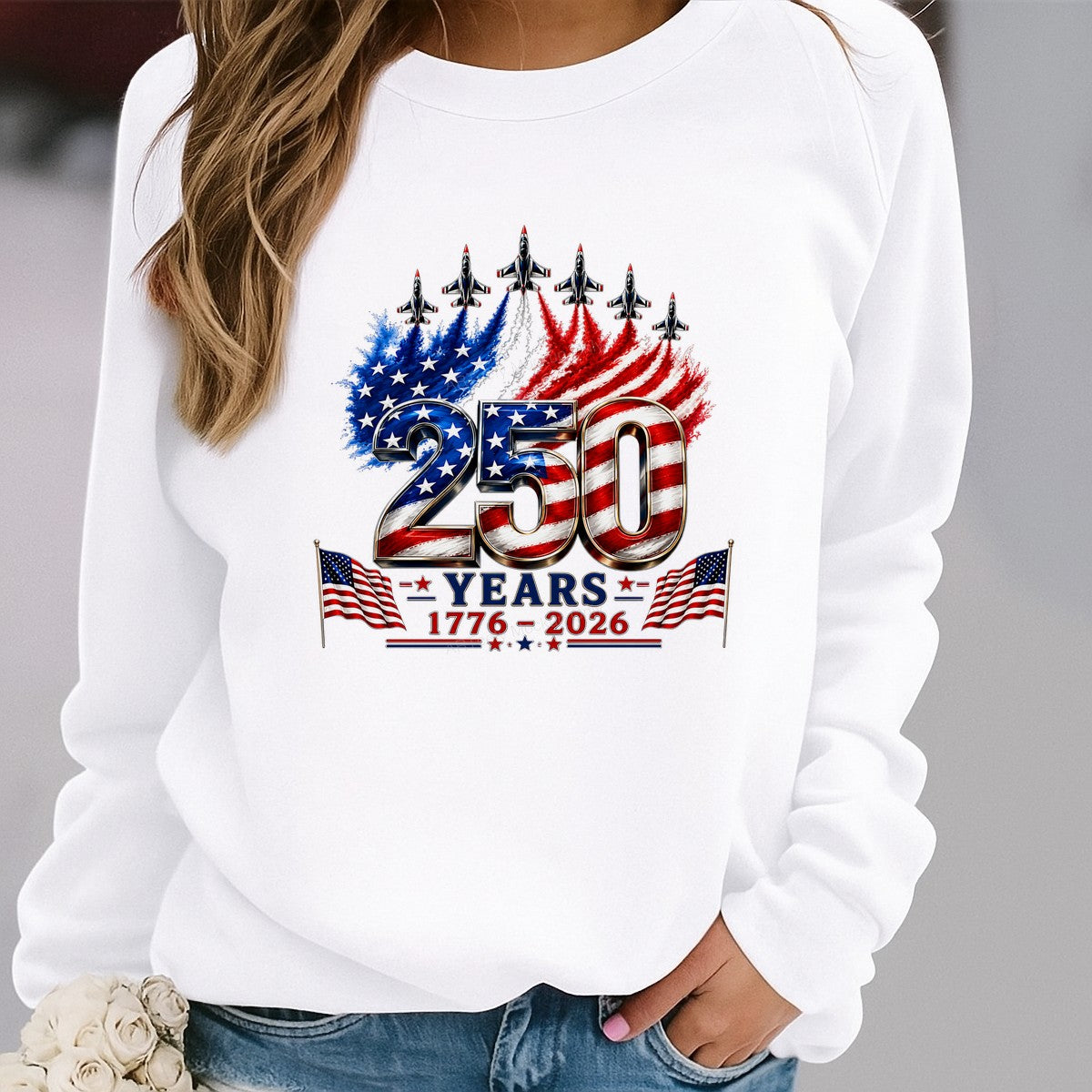 DTF Heat Transfer USA 250 Years 1776 2026 Patriotic Flag and Jets Graphic for T Shirts Hoodies and Tote Bags - 2