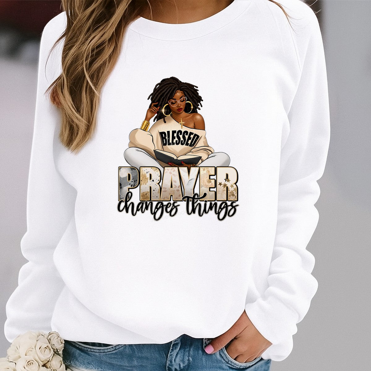 Christian Heat Transfer Prayer Changes Things Blessed Woman Graphic for T Shirts Hoodies and Tote Bags - 2