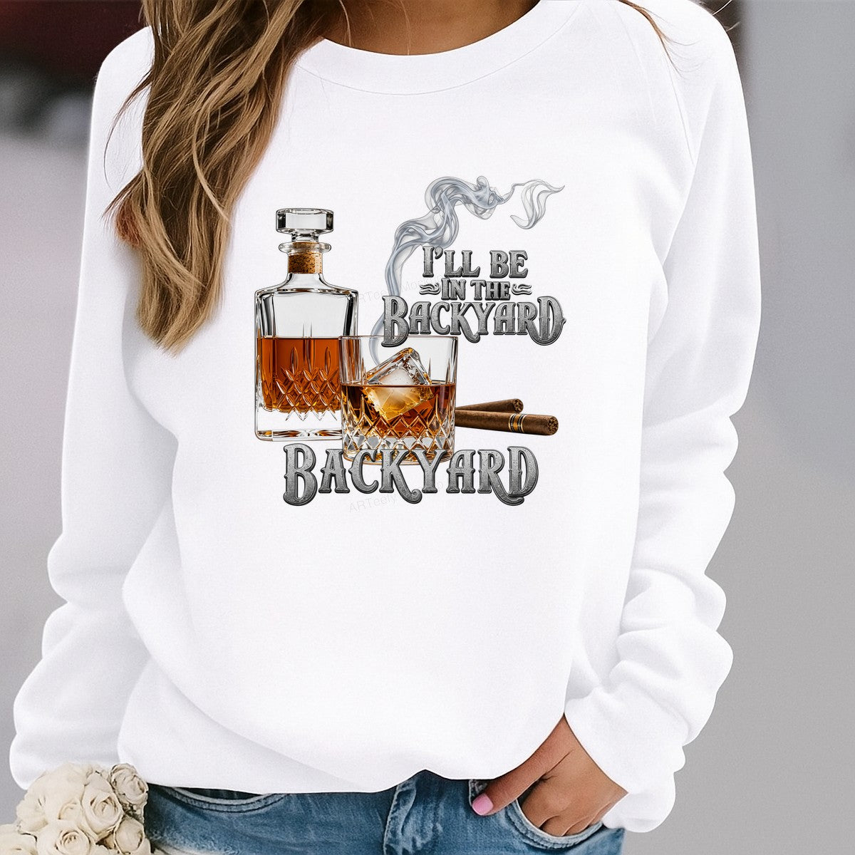 DTF Transfer I’ll Be In The Backyard Whiskey Glass and Cigar Graphic for T Shirts Hoodies and Gifts - 2