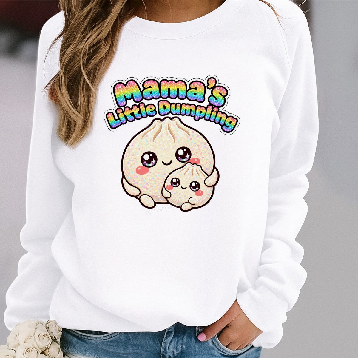 DTF Transfer Mama’s Little Dumpling Rainbow Glitter Kawaii Dumpling Graphic for T Shirts Hoodies and Gifts - 2