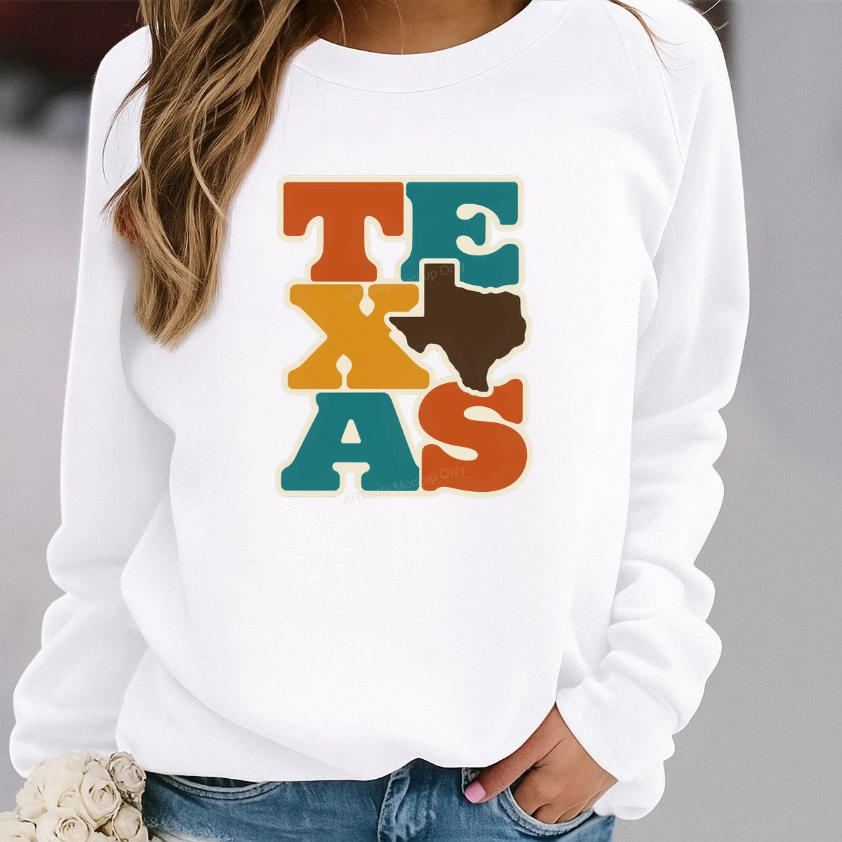 DTF Heat Transfer Texas State Shape Retro Block Letter Graphic for T Shirts Hoodies and Tote Bags - 2
