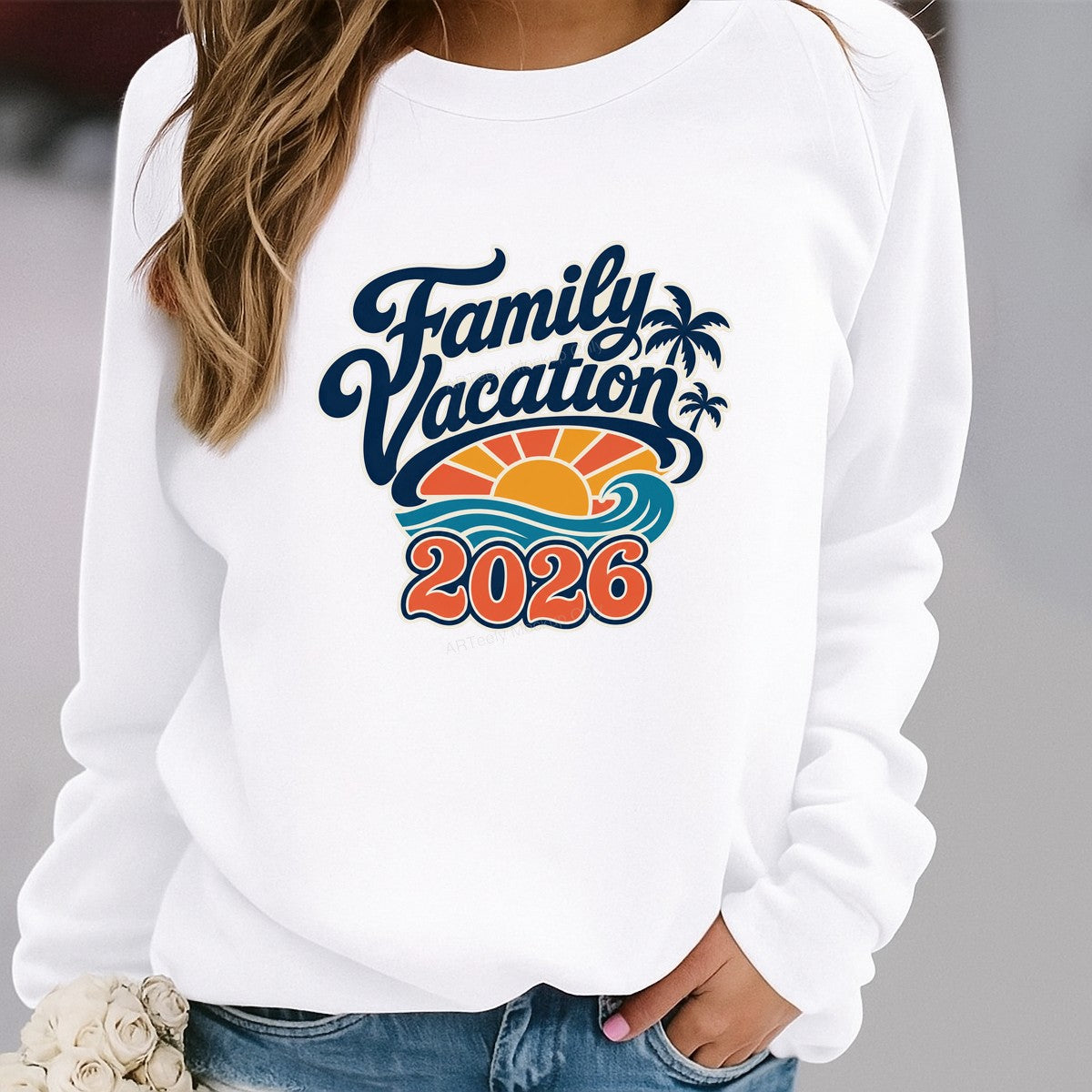 DTF Heat Transfer Family Vacation 2026 Sunset Beach Wave Graphic for T Shirts Hoodies and Tote Bags - 2