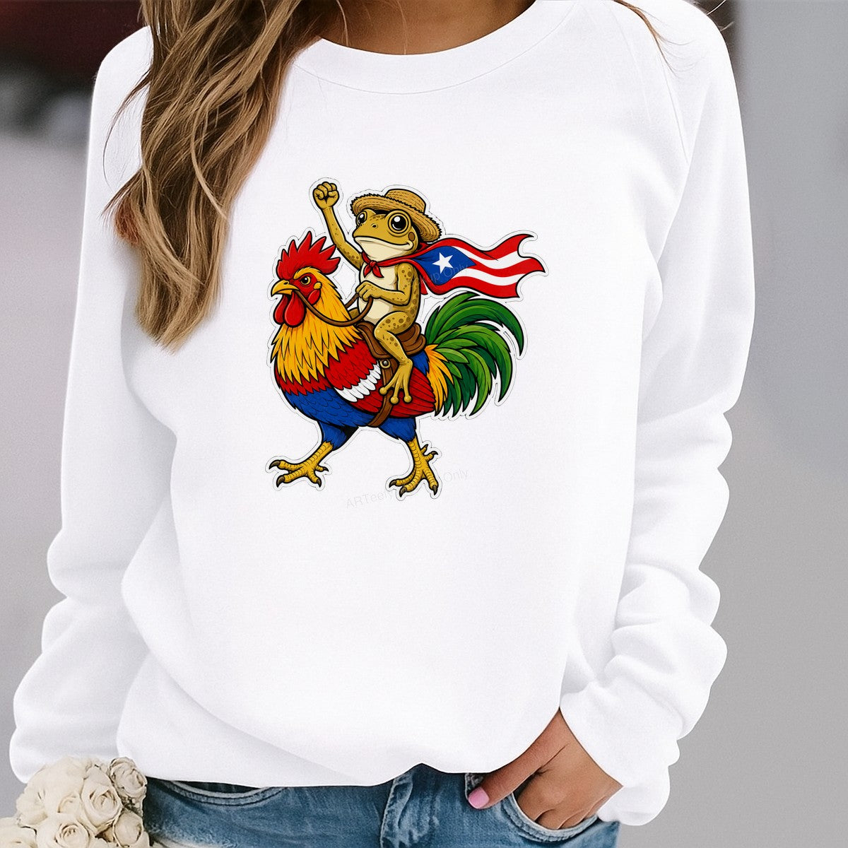 DTF Heat Transfer Puerto Rico Flag Coqui Frog Riding Rooster Cartoon Graphic for T Shirts Hoodies and Tote Bags - 2