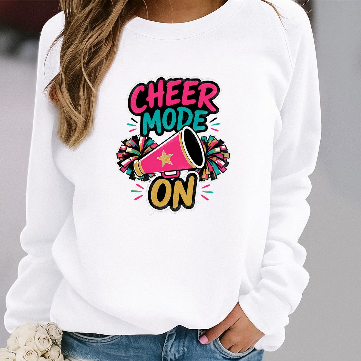 DTF Transfer Cheer Mode On Megaphone and Pom Poms Graphic for T Shirts Hoodies and Game Day Apparel - 2