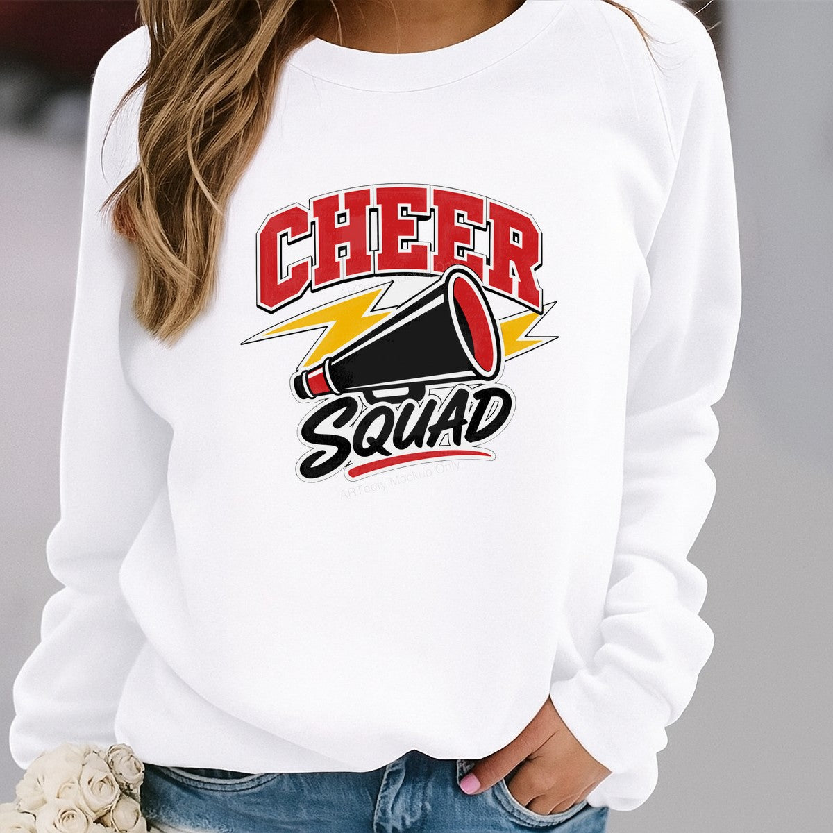 DTF Transfer Cheer Squad Megaphone with Lightning Graphic for T Shirts Hoodies and Team Spirit Apparel - 2