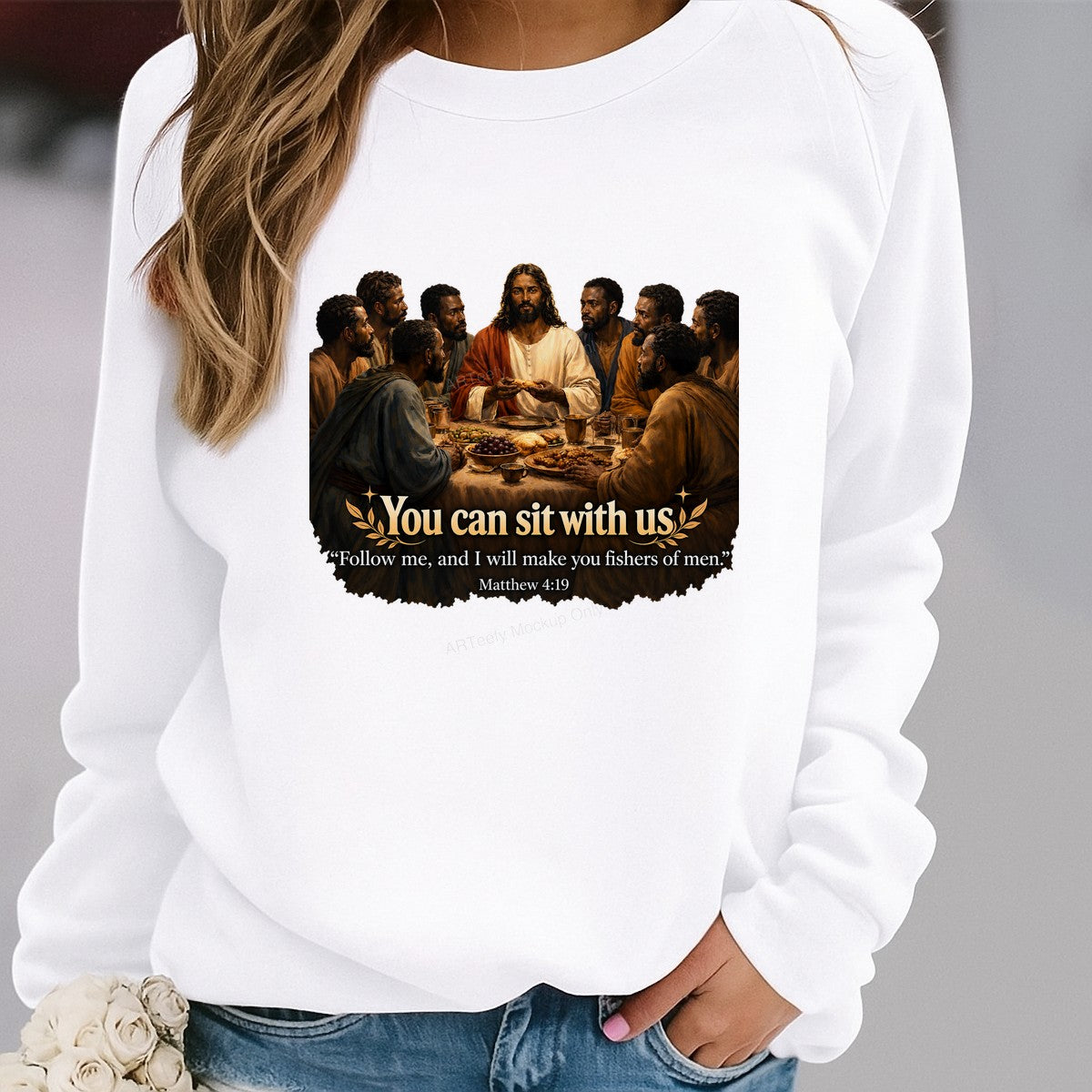 Christian Heat Transfer “You Can Sit With Us” Last Supper Scripture Graphic for T Shirts Hoodies and Christian Apparel - 2