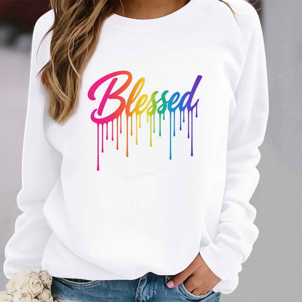 Christian Heat Transfer Blessed Rainbow Dripping Text Graphic for T Shirts Hoodies and Tote Bags - 2