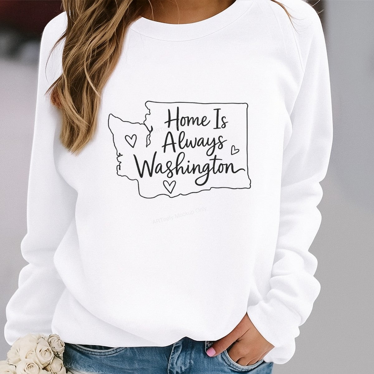 DTF Transfer Home Is Always Washington State Outline Heart Graphic for T Shirts Hoodies and Tote Bags - 2