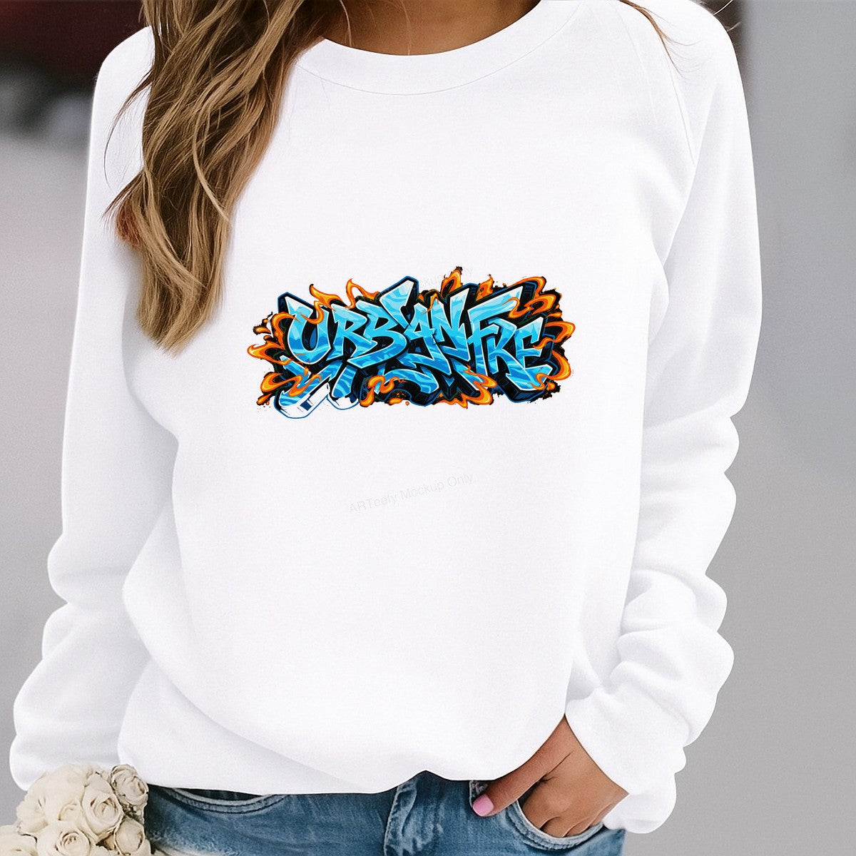 DTF Heat Transfer Urban Fire Graffiti Text Blue Flame Street Art Graphic for T Shirts Hoodies and Tote Bags - 2