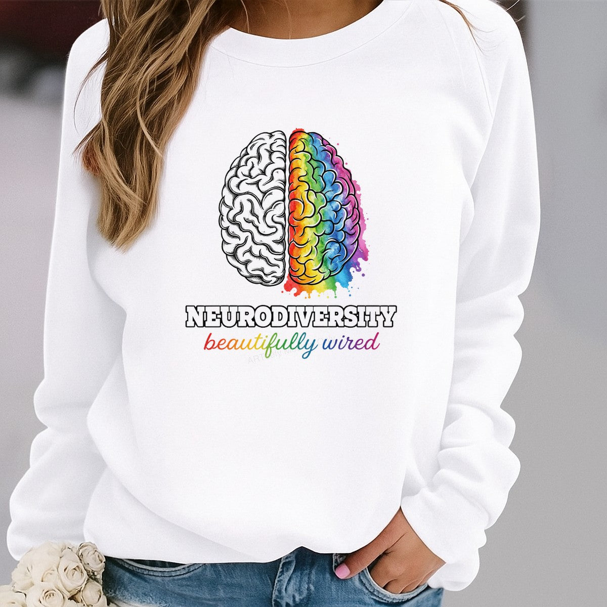 DTF Transfer Neurodiversity Beautifully Wired Rainbow Brain Graphic for T Shirts Hoodies and Tote Bags - 2