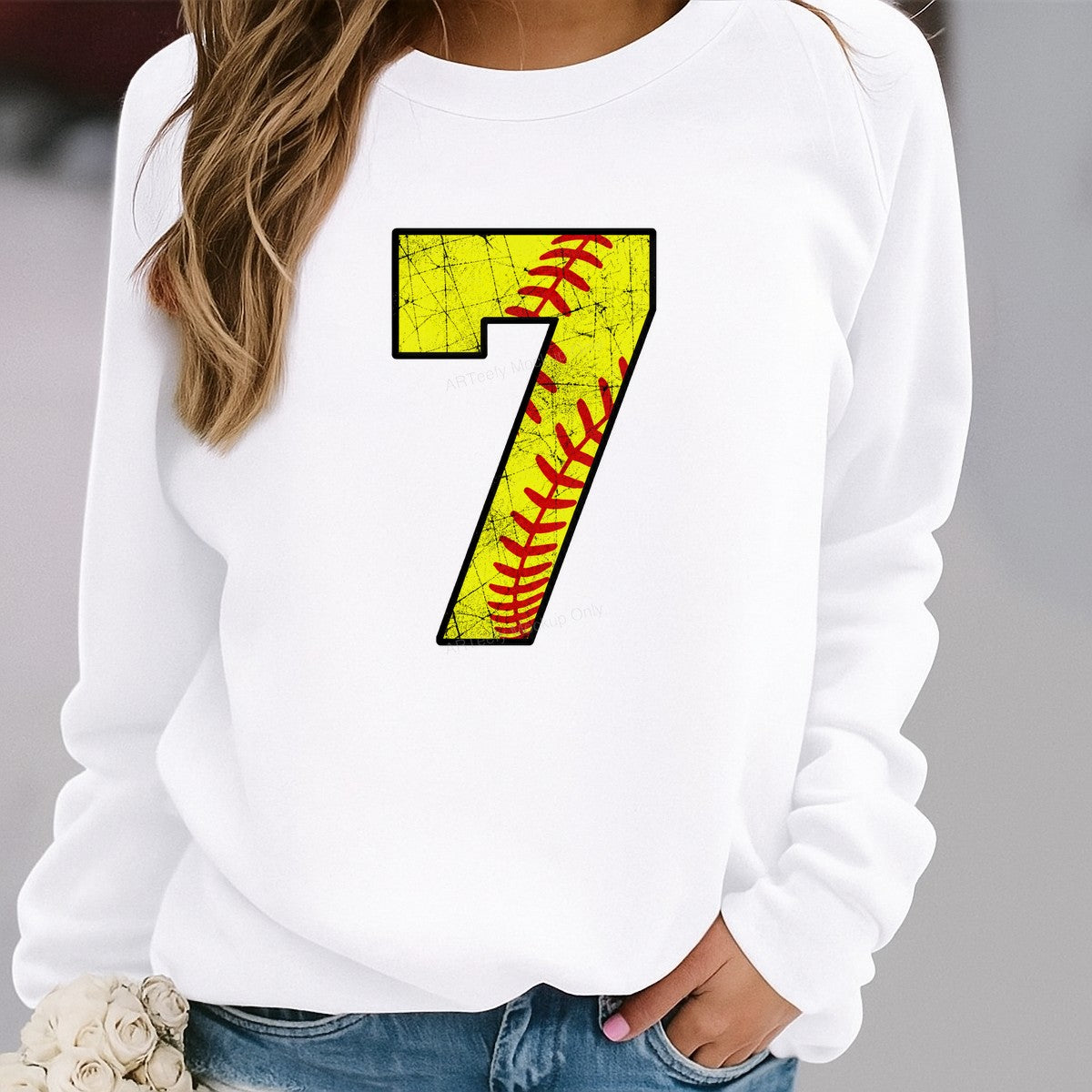 DTF Heat Transfer Number 7 Yellow Softball Stitch Graphic for Team Jerseys T Shirts and Hoodies - 2