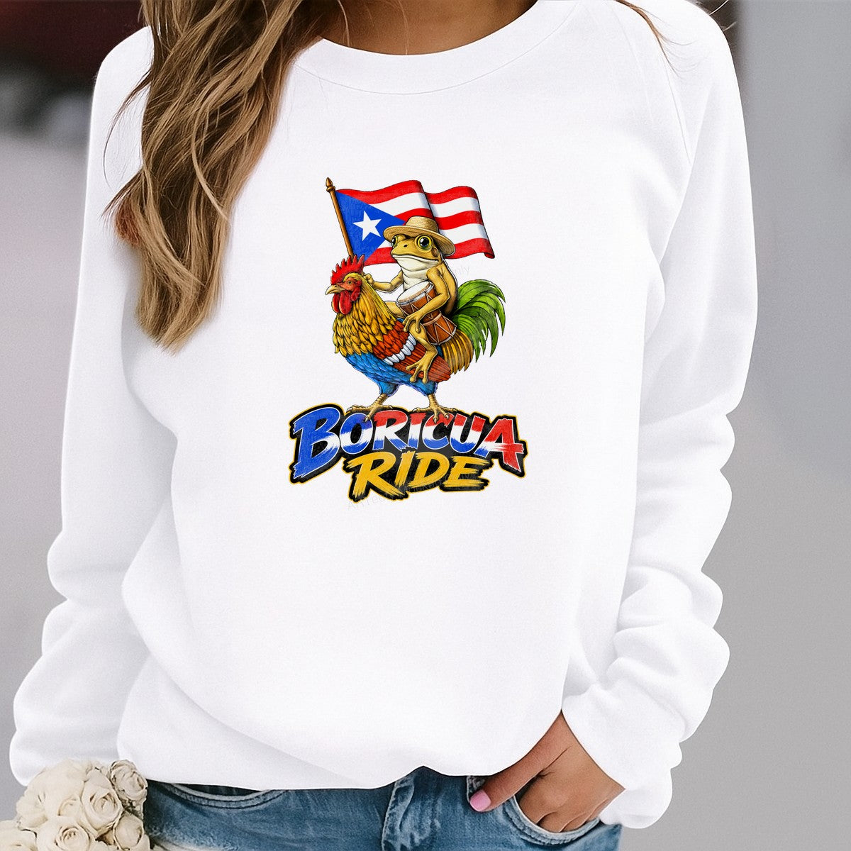 DTF Transfer Boricua Ride Coqui Frog on Rooster with Puerto Rico Flag Graphic for T Shirts Hoodies and Tote Bags - 2