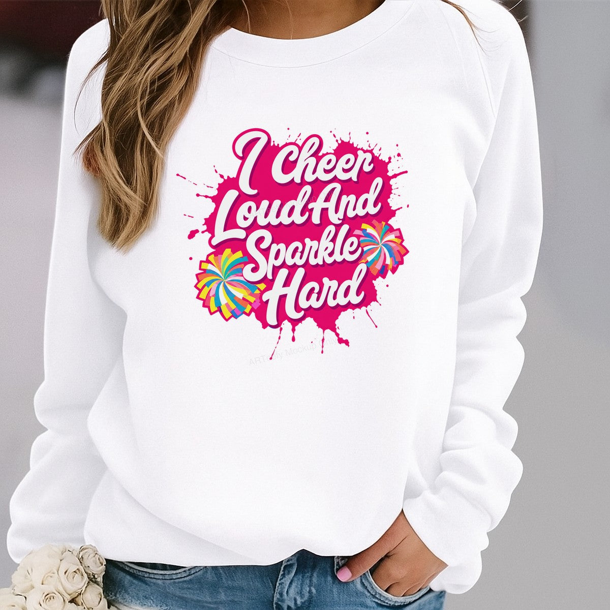 DTF Transfer I Cheer Loud And Sparkle Hard Cheerleader Quote Pink Splatter Graphic for T Shirts Hoodies and Tote Bags - 2