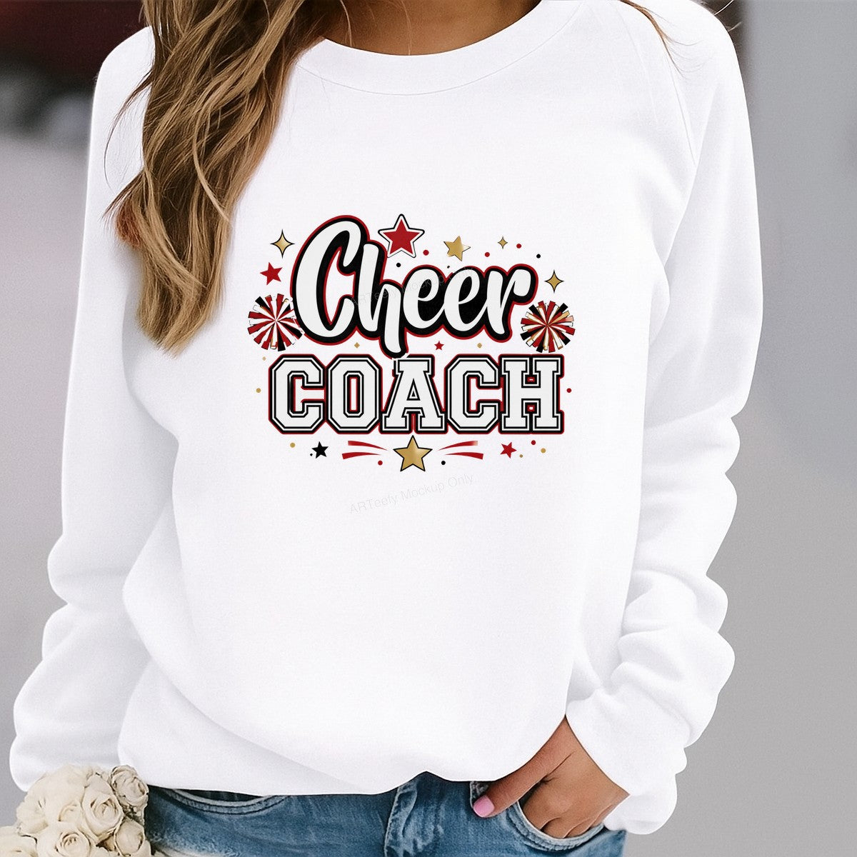 DTF Transfer Cheer Coach Pom Pom and Star Graphic for T Shirts Hoodies and Game Day Apparel - 2