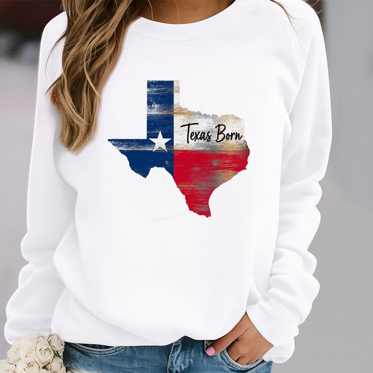 DTF Heat Transfer Texas Born State Flag Rustic Graphic for T Shirts Hoodies and Tote Bags - 2