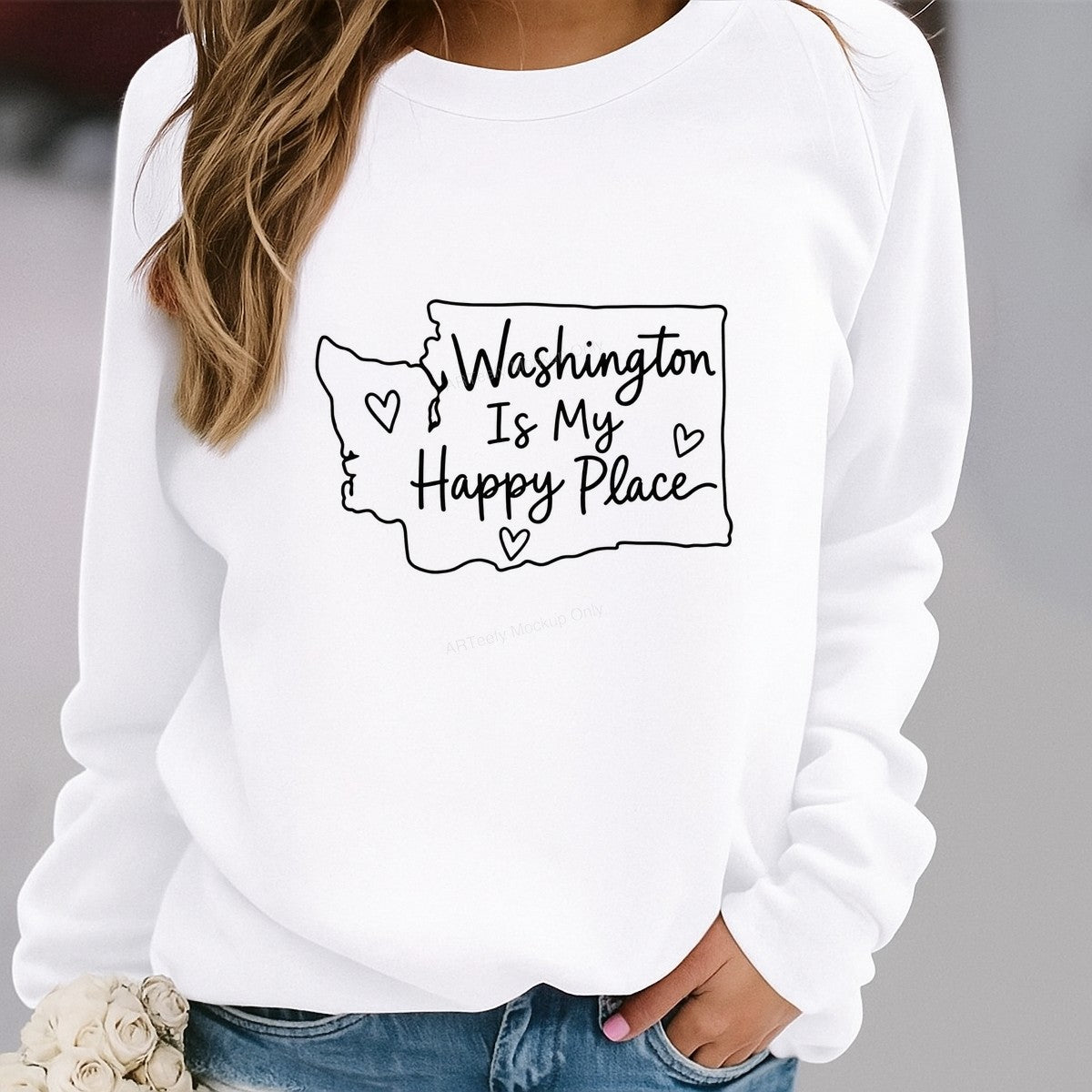 DTF Transfer Washington Is My Happy Place State Outline Heart Graphic for T Shirts Hoodies and Tote Bags - 2