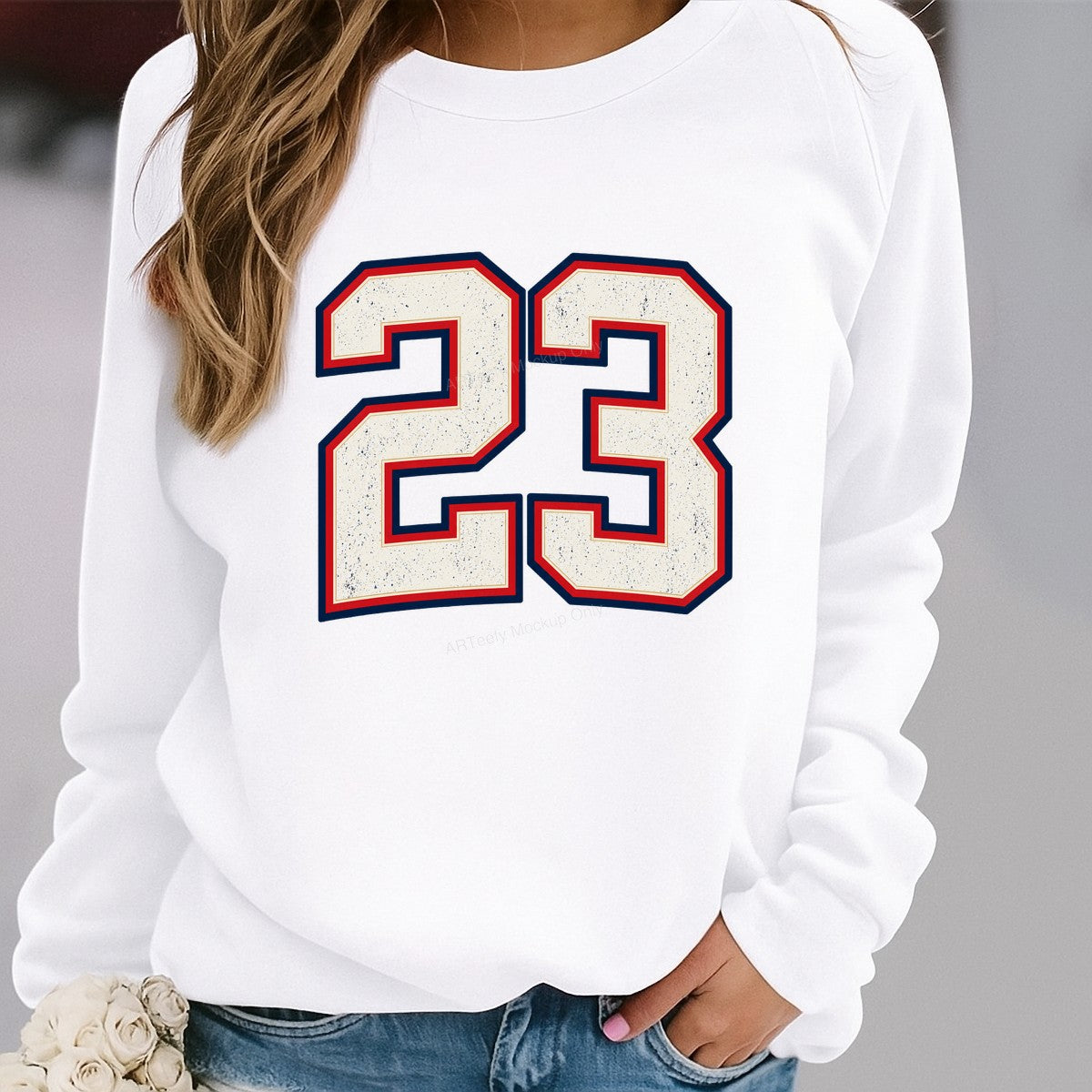 DTF Transfer Vintage Jersey Number 23 Navy Red Outline Graphic for T Shirts Hoodies and Sports Apparel - 2