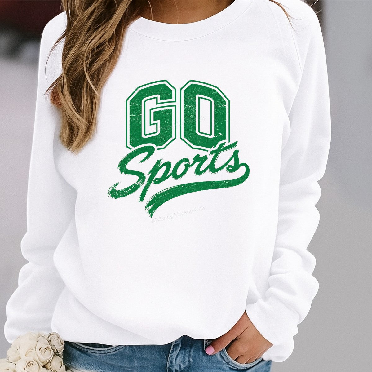 DTF Transfer Go Sports Retro Green Varsity Text Graphic for Game Day T Shirts and Hoodies - 2