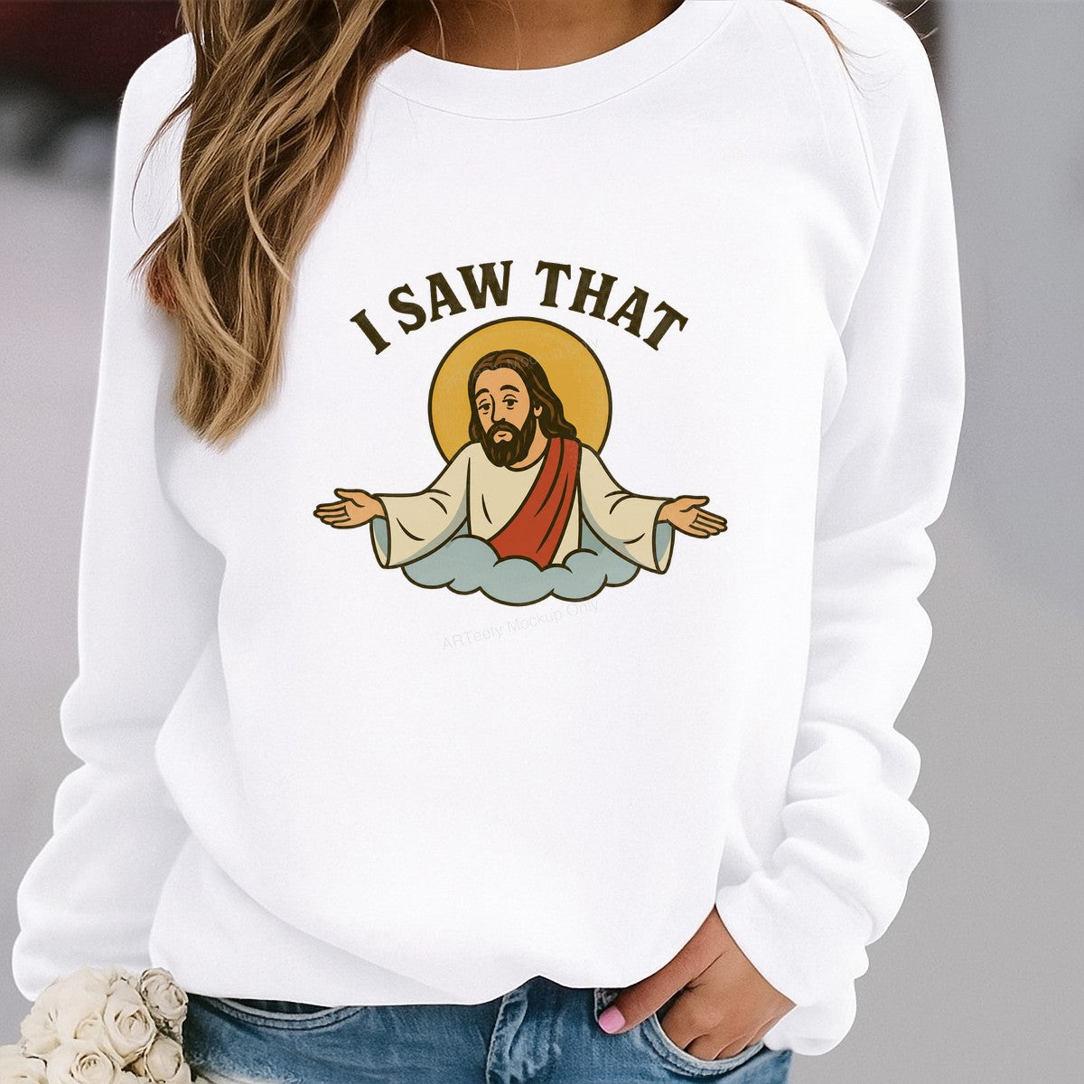Christian Heat Transfer “I Saw That” Cartoon Savior Graphic for T Shirts Hoodies and Gifts - 2