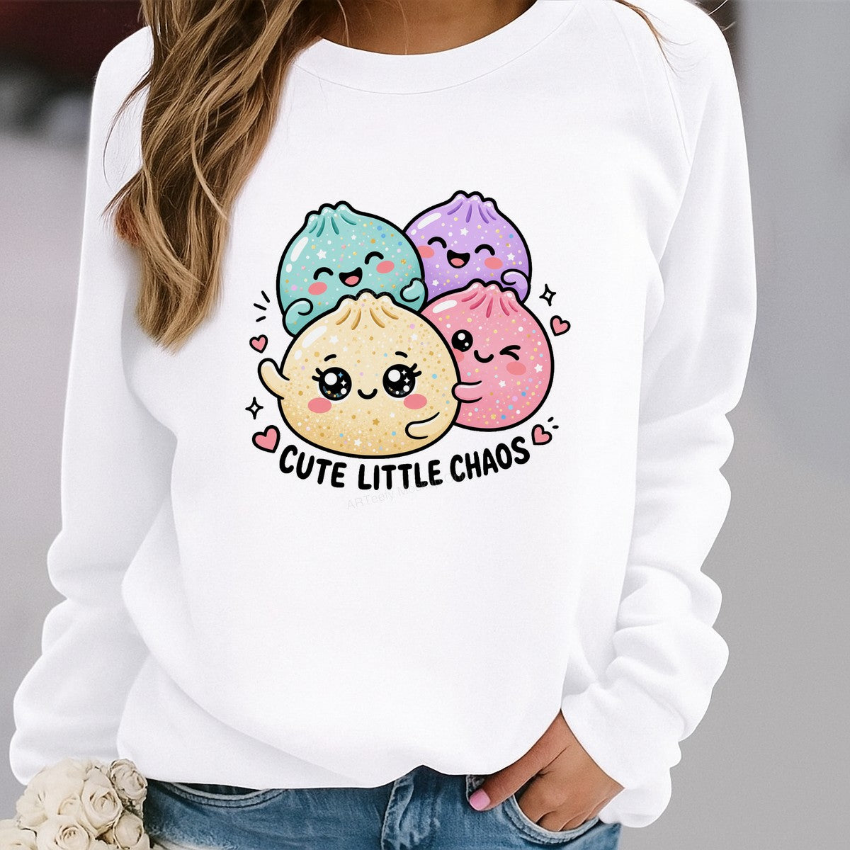 Funny Graphic Transfer Cute Little Chaos Dumpling Squad Pastel Kawaii Glitter Art for T Shirts Hoodies and Tote Bags - 2