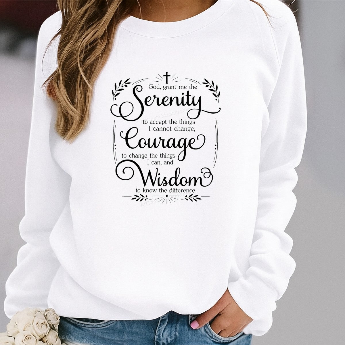 Christian Heat Transfer Serenity Courage Wisdom Prayer Script Graphic for T Shirts Hoodies and Tote Bags - 2