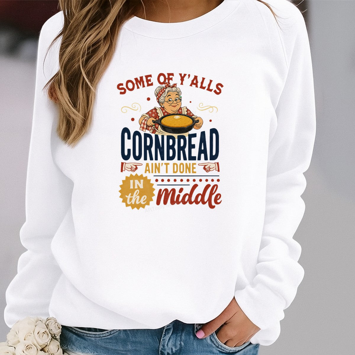 Funny Graphic Transfer Southern Grandma Cornbread Ain’t Done In The Middle Retro Illustration for T Shirts Hoodies and Gifts - 2
