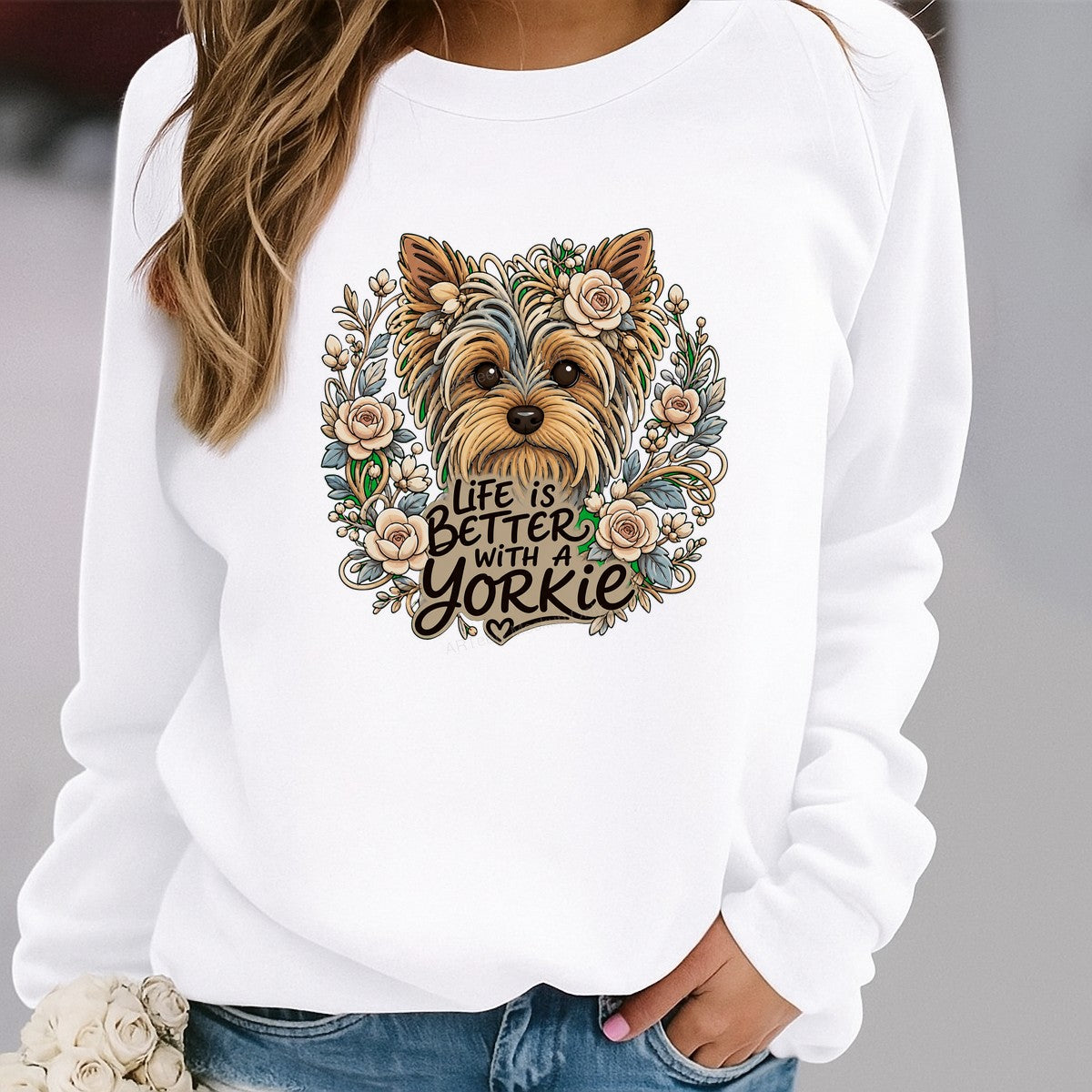 DTF Heat Transfer Life Is Better With a Yorkie Floral Dog Graphic for T Shirts Hoodies and Tote Bags - 2