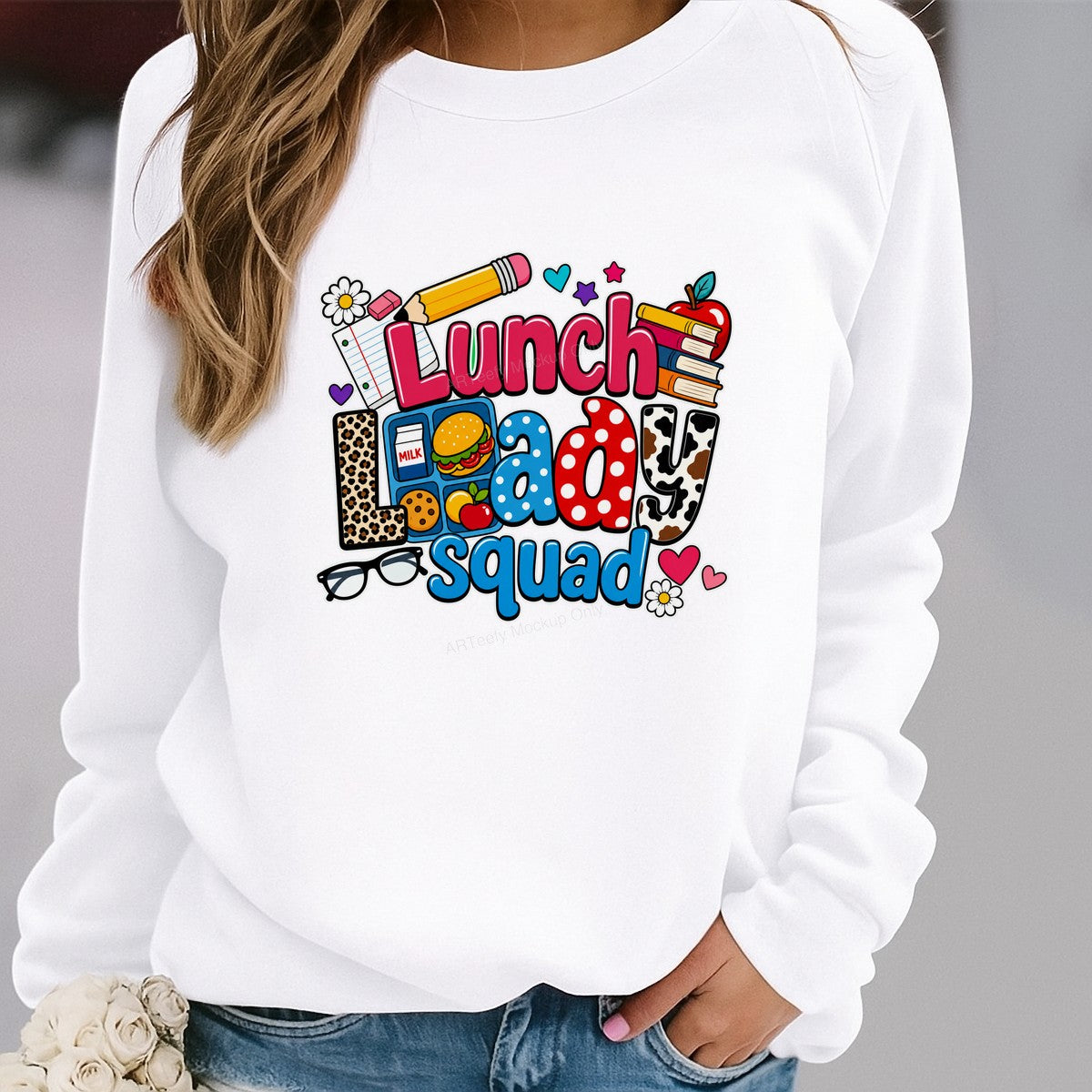 DTF Transfer Lunch Lady Squad Colorful Leopard and Polka Dot School Graphic for T Shirts Hoodies and Teacher Gifts - 2