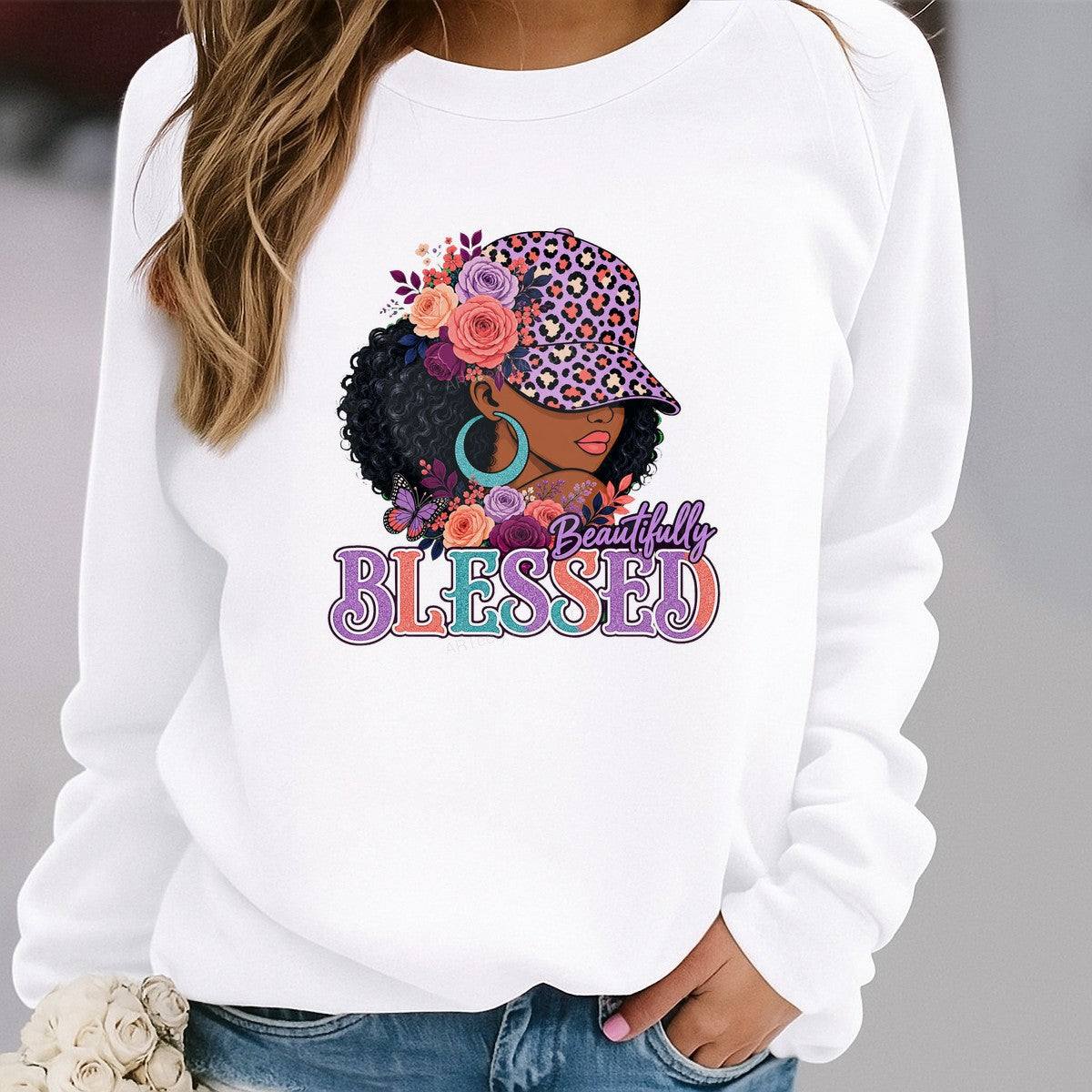DTF Heat Transfer Beautifully Blessed Black Woman Leopard Hat Floral Graphic for T Shirts Hoodies and Tote Bags - 2
