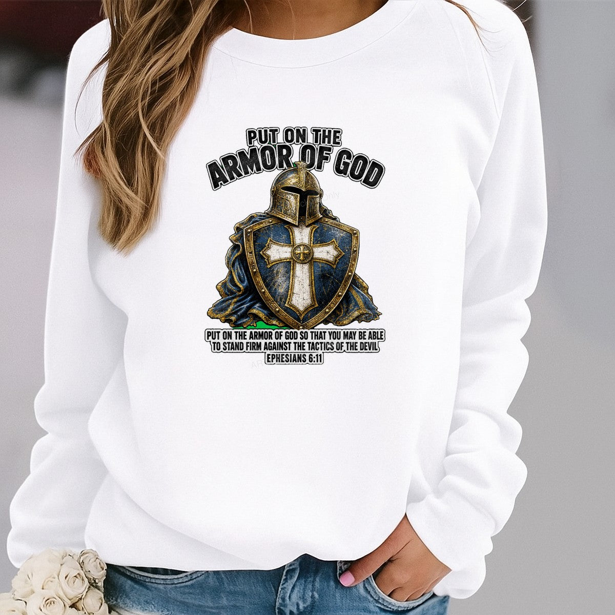 Christian Heat Transfer Put On The Armor Of God Knight Shield Graphic for T Shirts Hoodies and Christian Apparel - 2
