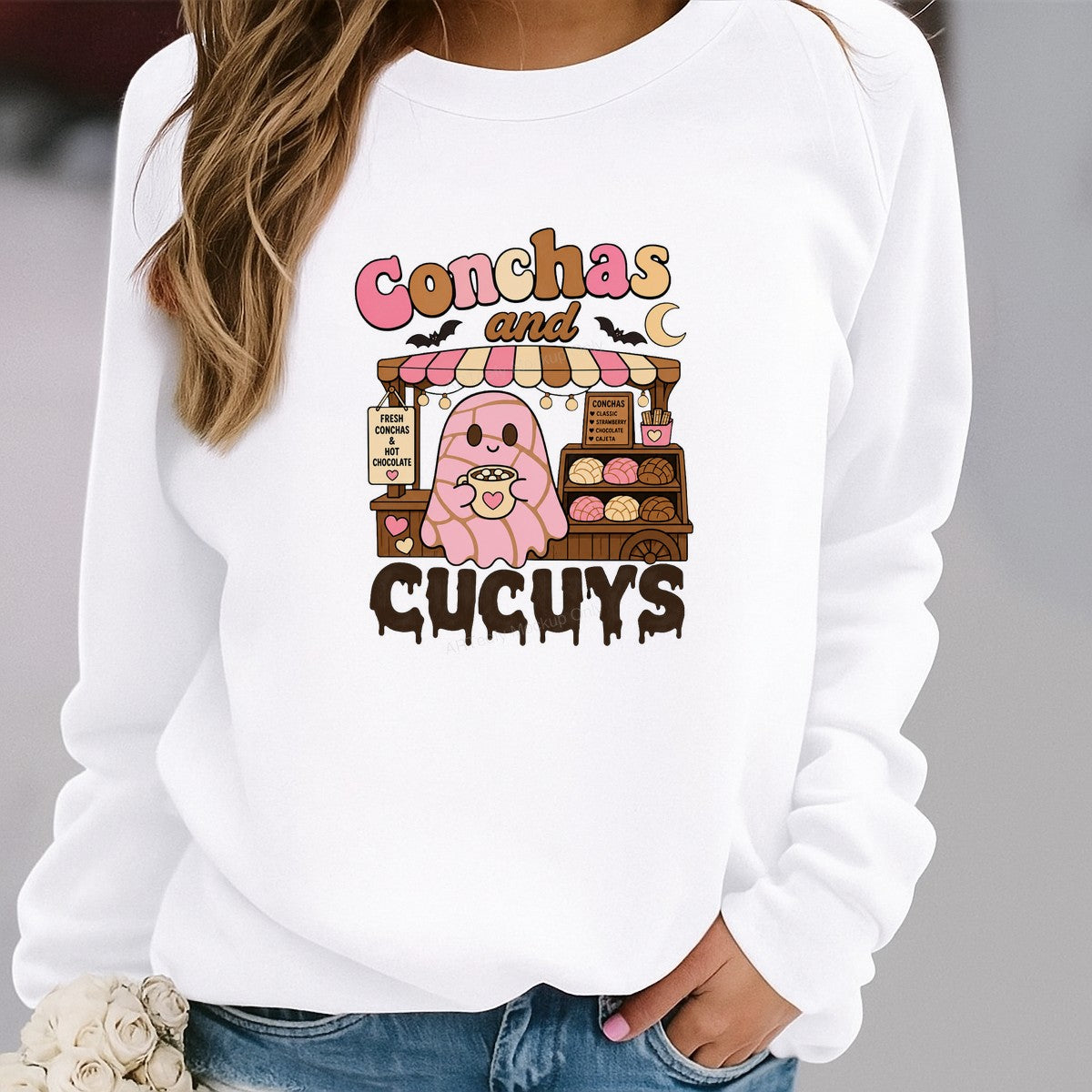 Funny Graphic Transfer Conchas and Cucuy Bakery Ghost Cartoon Design for T Shirts Hoodies and Tote Bags - 2