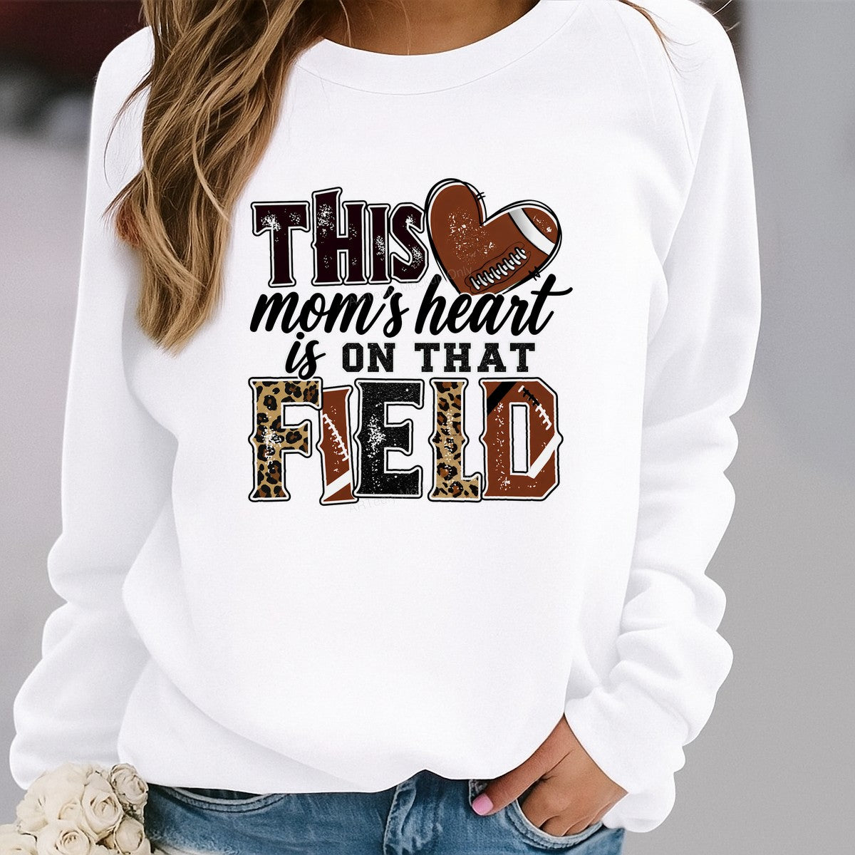 DTF Transfer This Mom’s Heart Is On That Field Football Leopard Print Graphic for T Shirts Hoodies and Game Day Apparel - 2