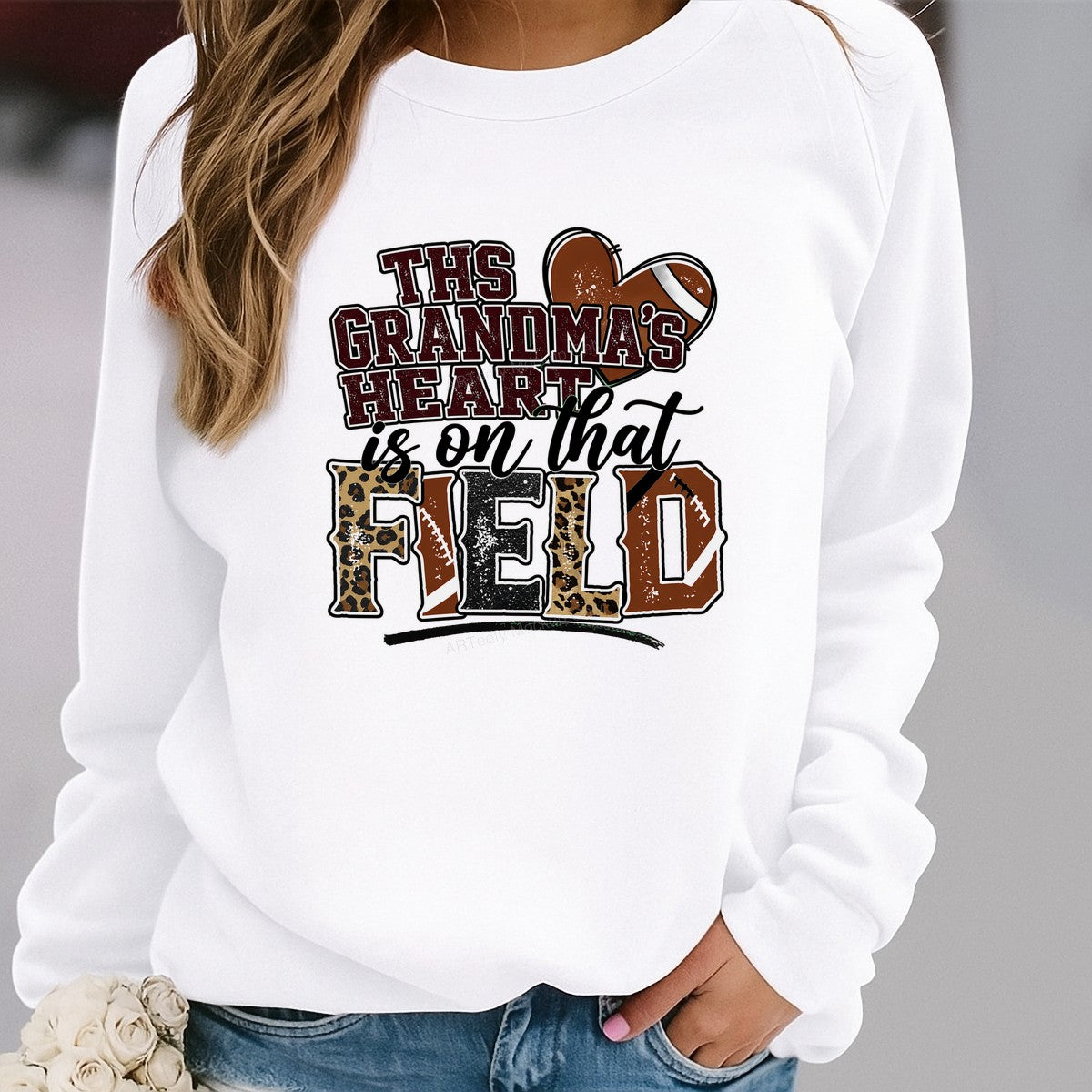DTF Transfer This Grandma’s Heart Is On That Field Football Leopard Print Graphic for T Shirts Hoodies and Game Day Apparel - 2