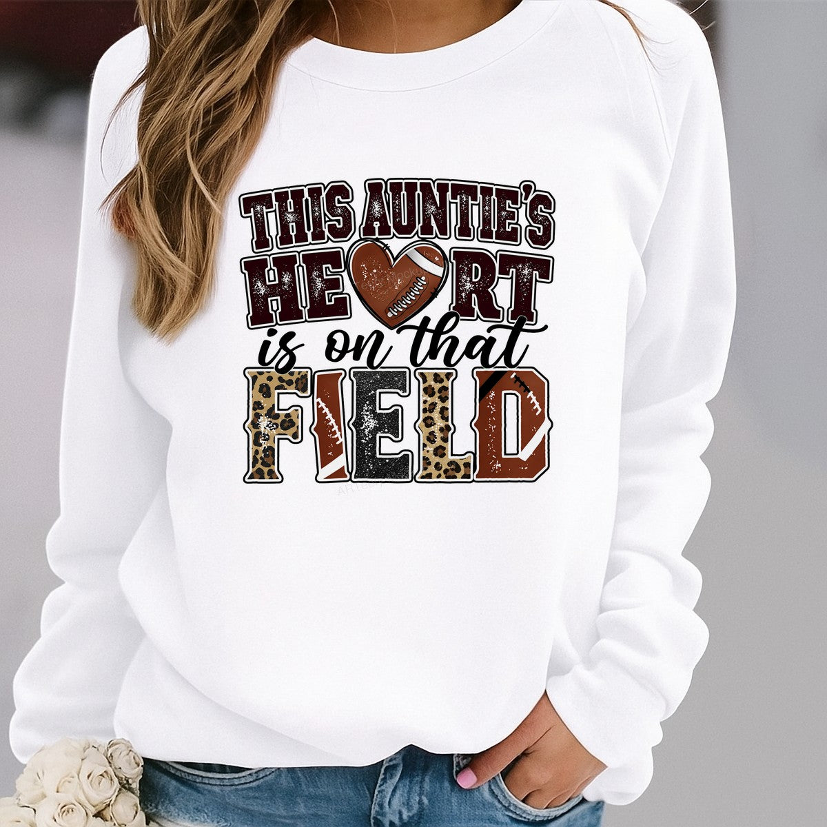 DTF Transfer This Auntie’s Heart Is On That Field Football Leopard Print Graphic for T Shirts Hoodies and Game Day Apparel - 2