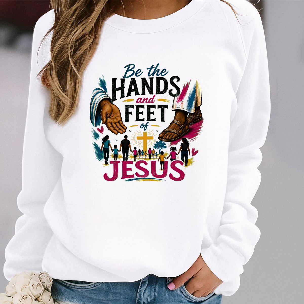 Christian Heat Transfer Be the Hands and Feet of Jesus Cross Graphic for Christian Apparel and Gifts - 2